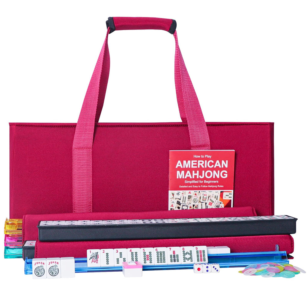 American Mahjong Set 166 White Tiles with Red Bag and Racks E45748