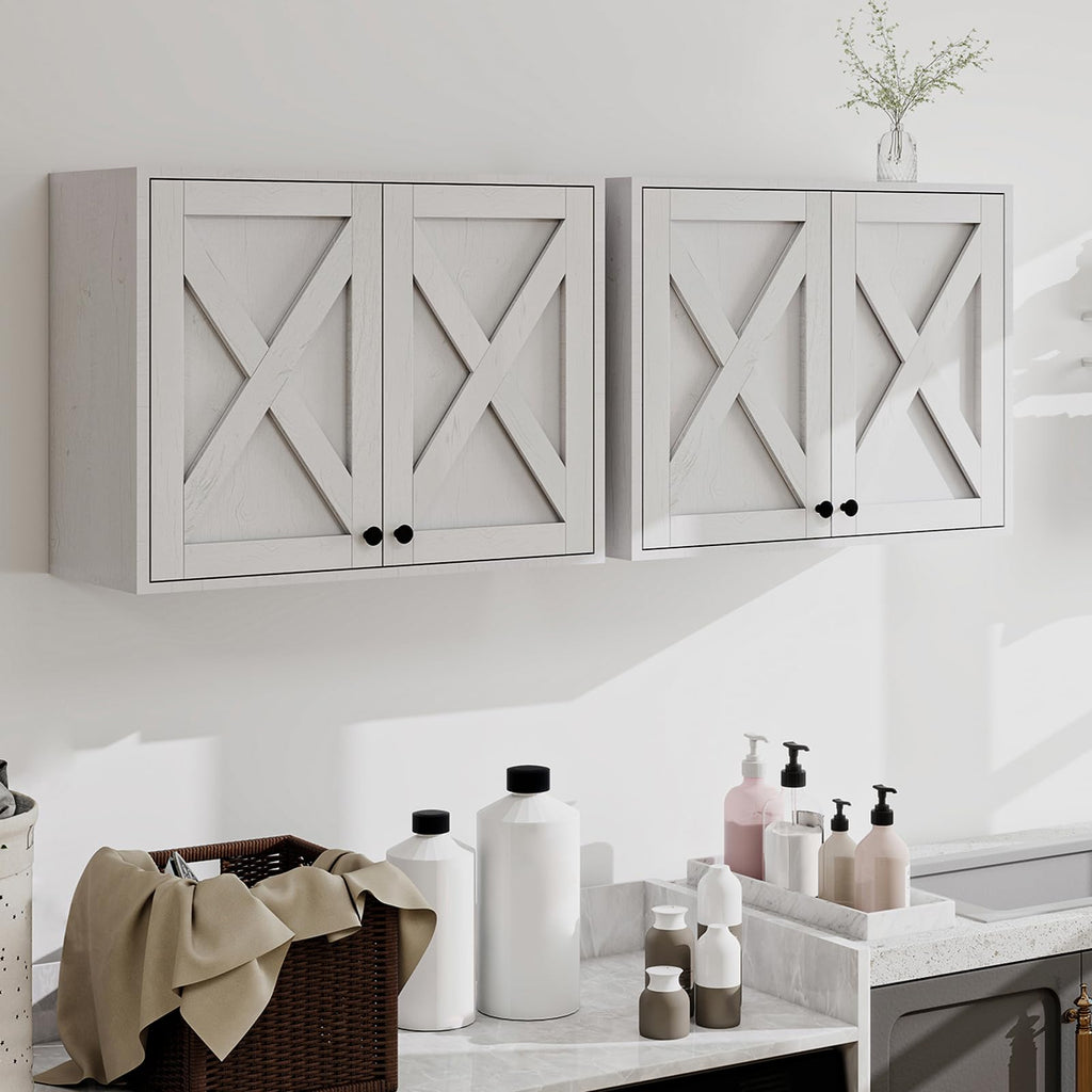White Wall Mounted Laundry Room Cabinets I931