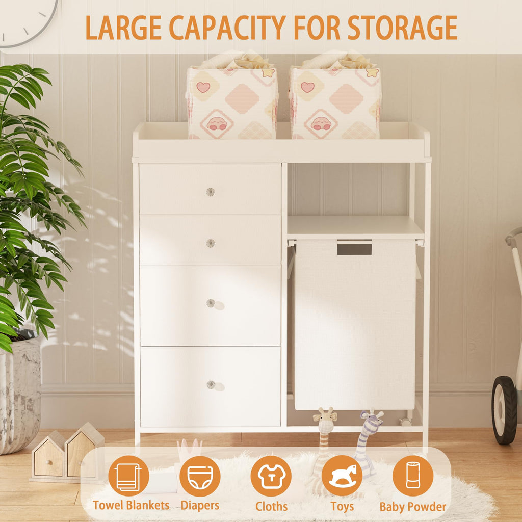 Diaper Changing Station with Wheels and Laundry Hamper F385897