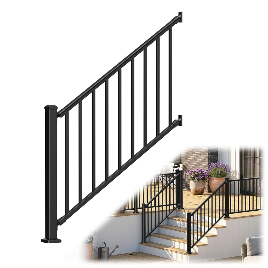 Aluminum Stair Railing Kit with Post, Matte Black W998