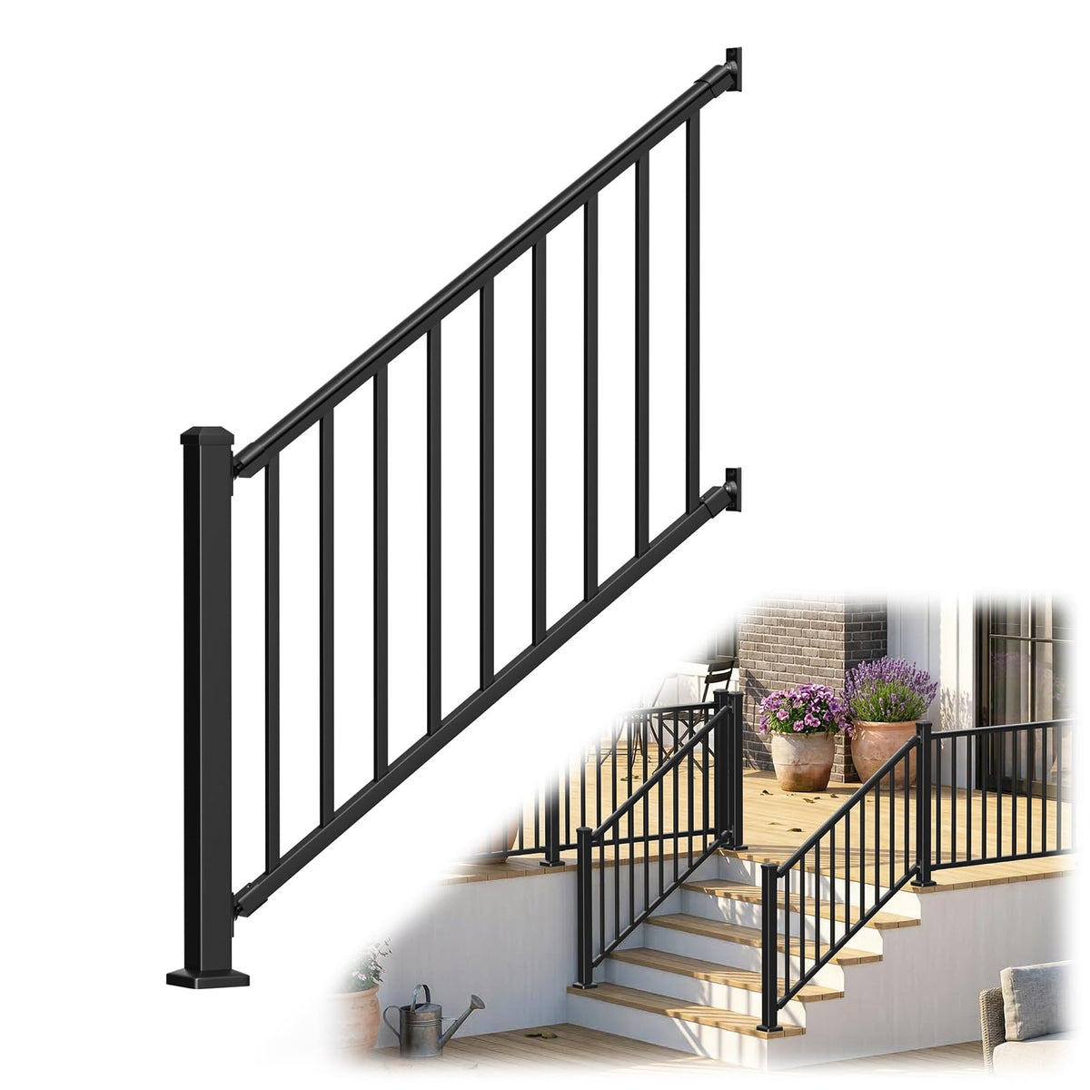 Aluminum Stair Railing Kit with Post, Matte Black W998