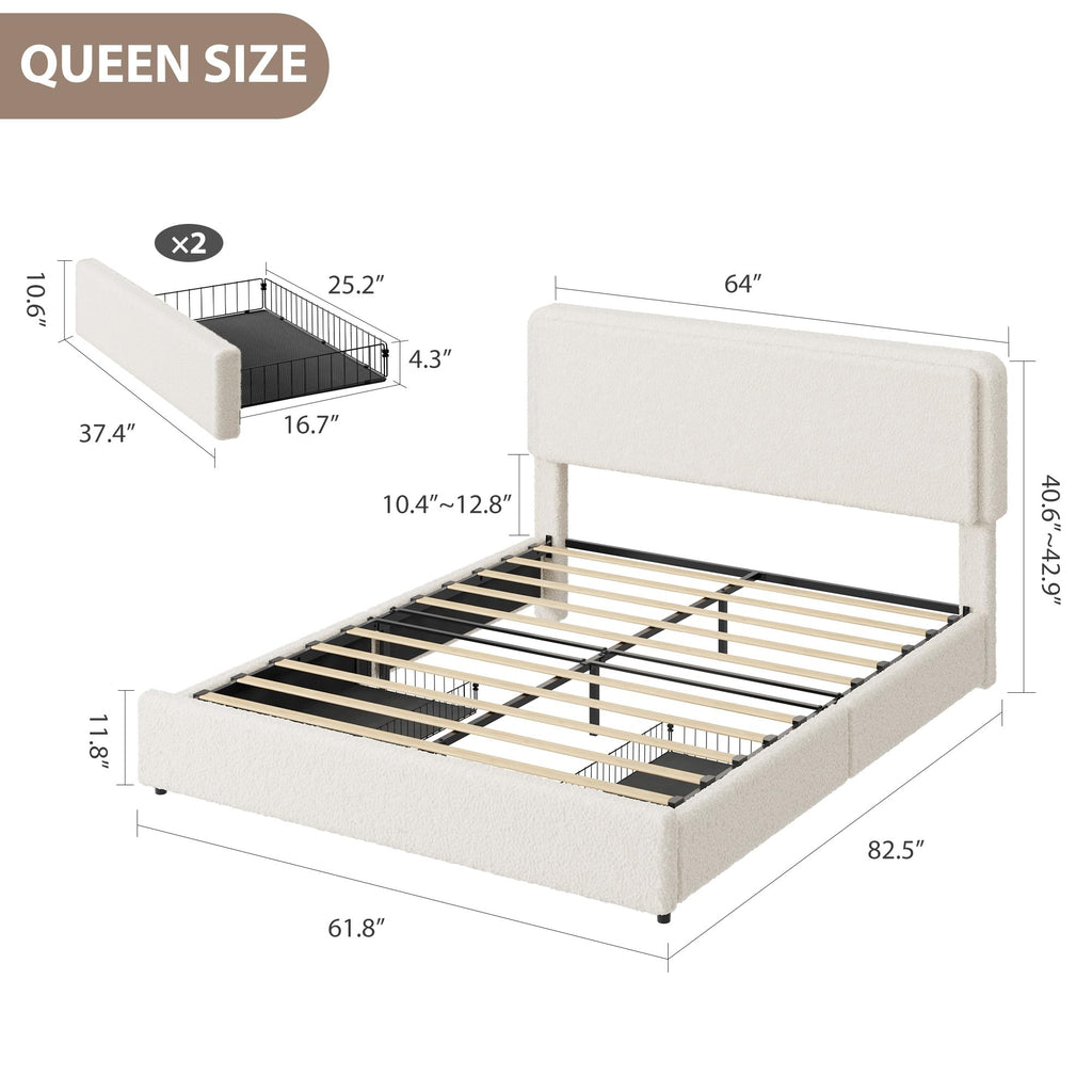 Queen Size Bed Frame with 2 Storage Drawer E54110