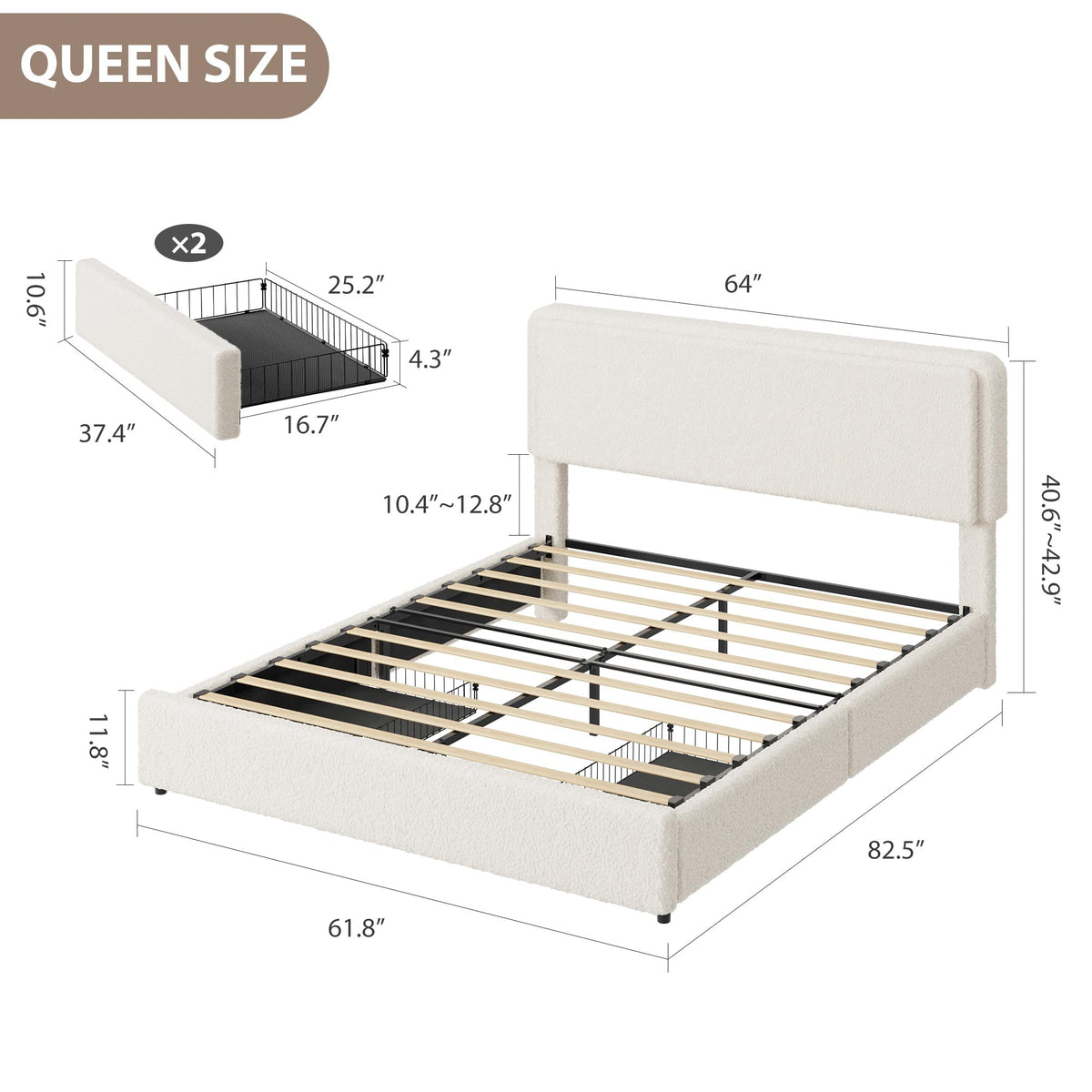 Queen Size Bed Frame with 2 Storage Drawer E54110