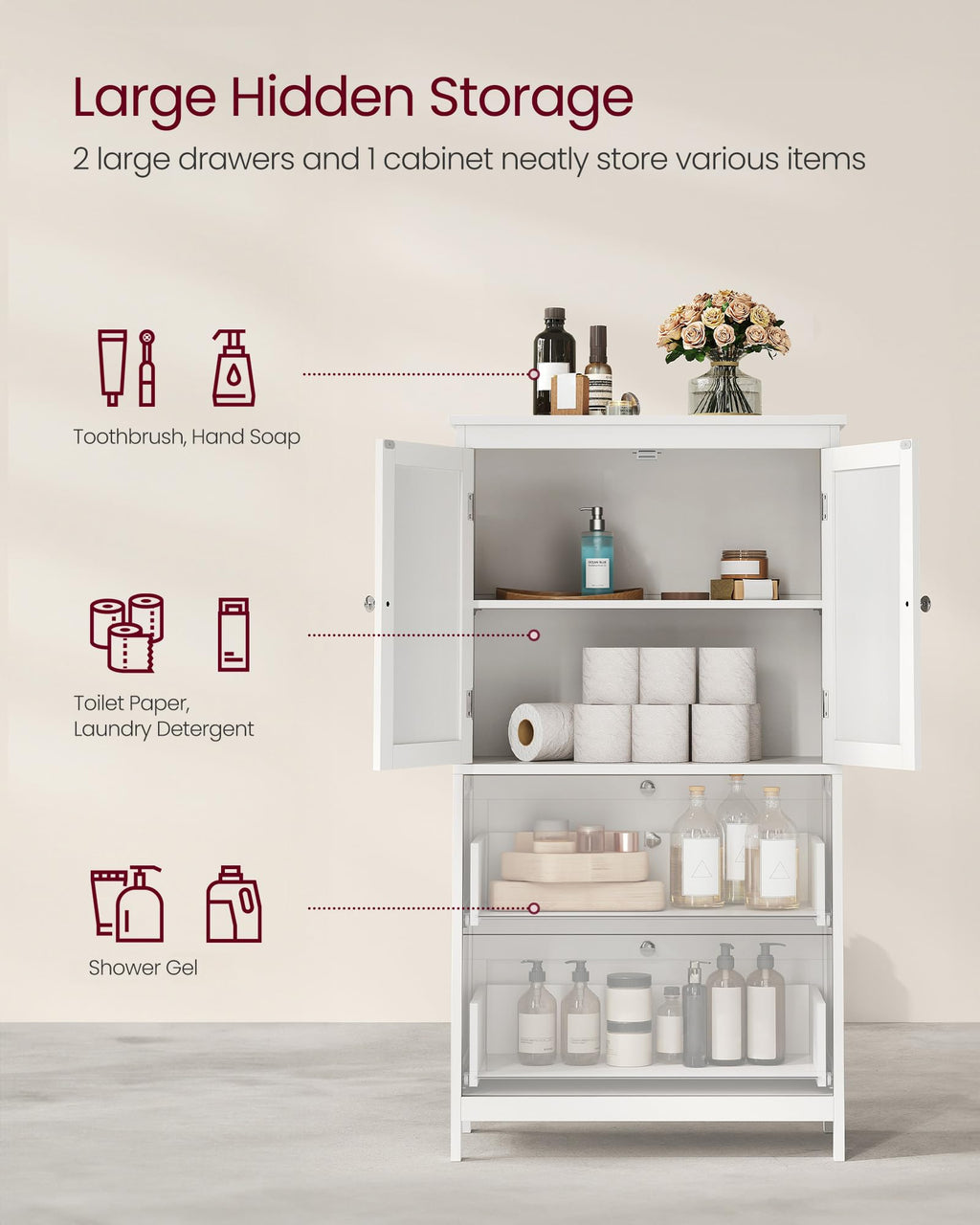Cloud White Bathroom Floor Cabinet with 2 Doors, 2 Drawers G826
