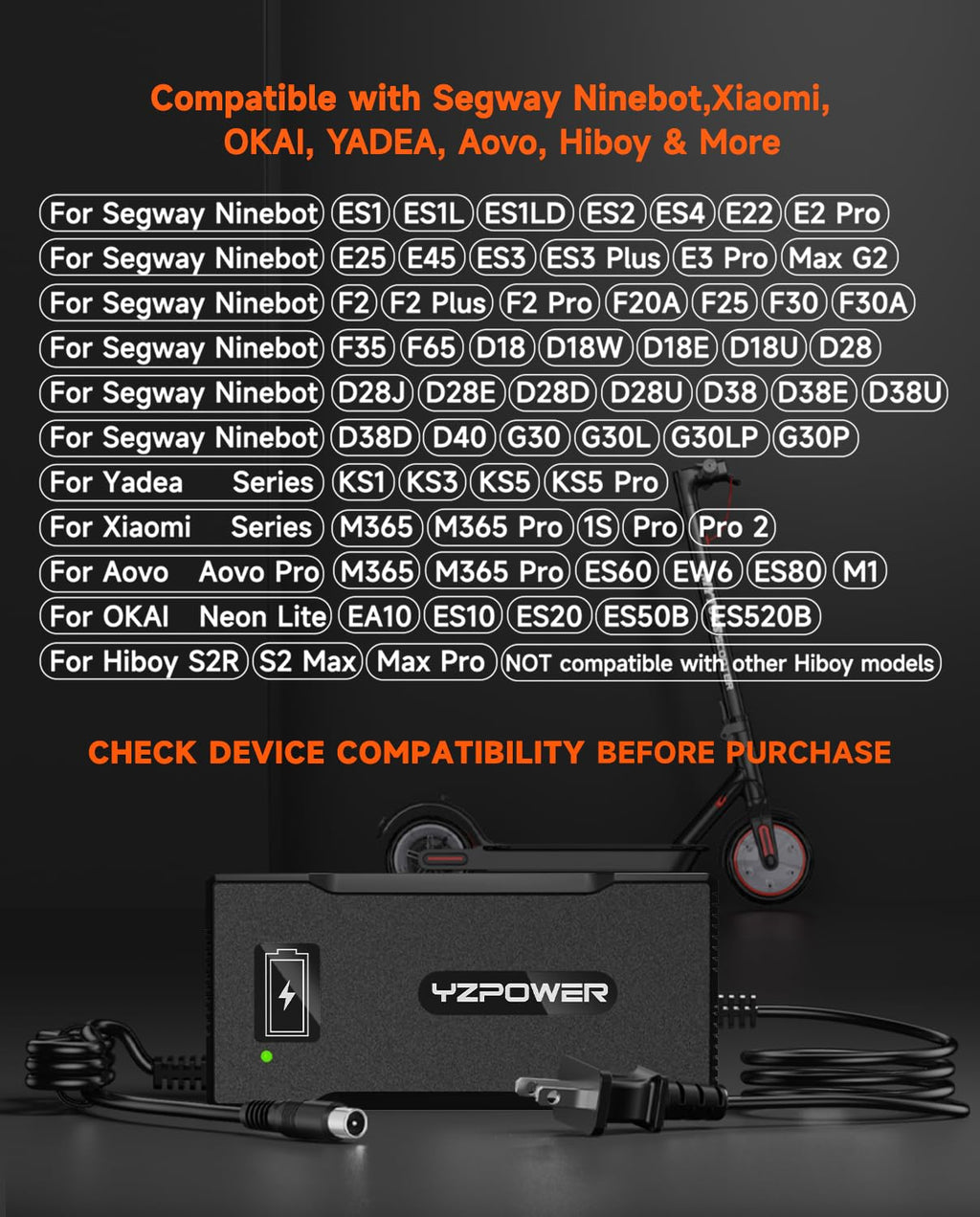 42V 5A Scooter Charger RCA Round Charging Port I670