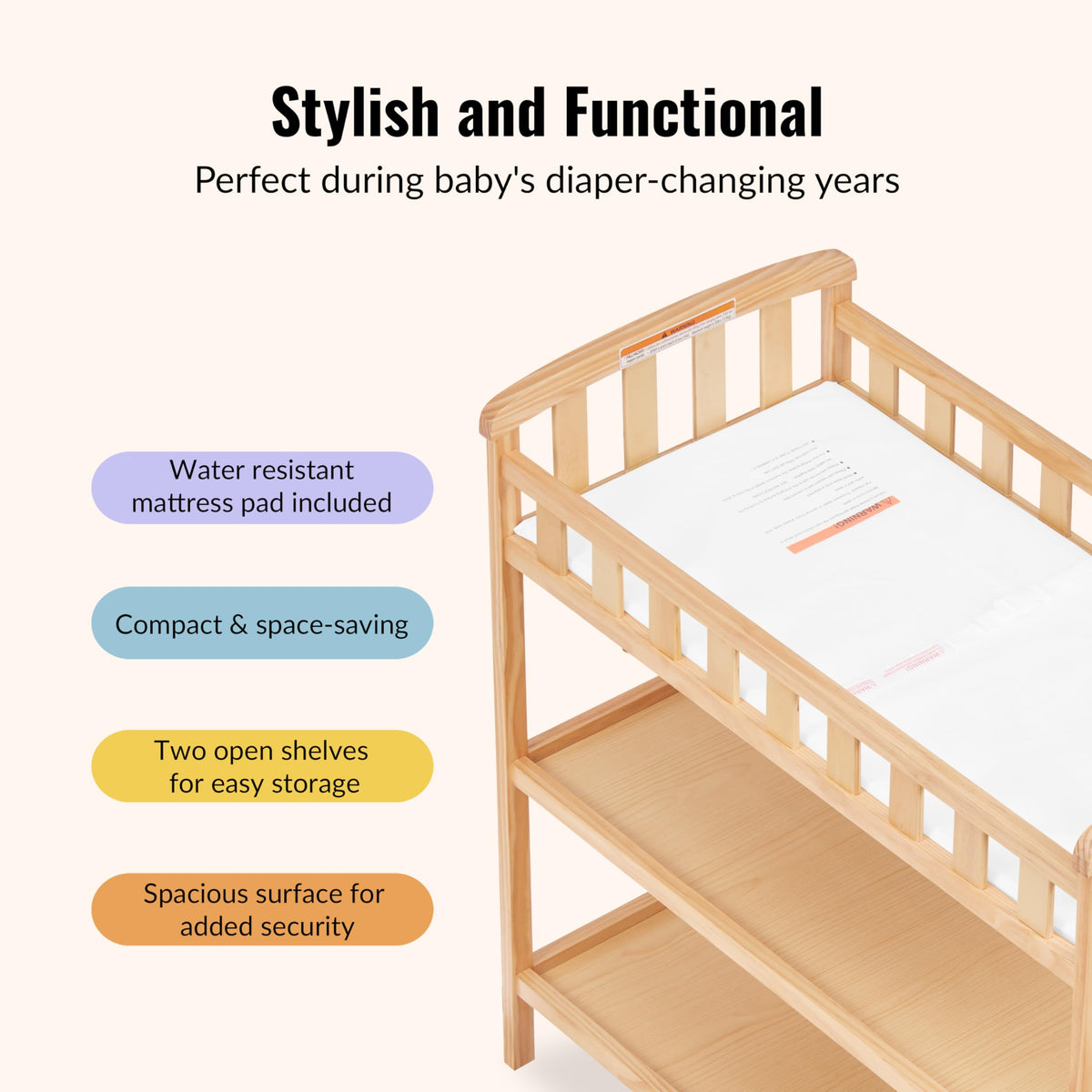 Compact Portable Pinewood Changing Table with Safety Rails W489