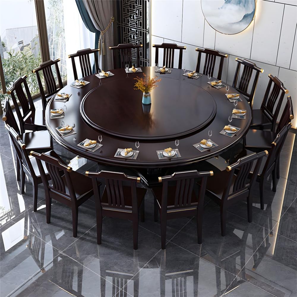 Black Round Solid Wood Dining Table with Lazy Susan F6990