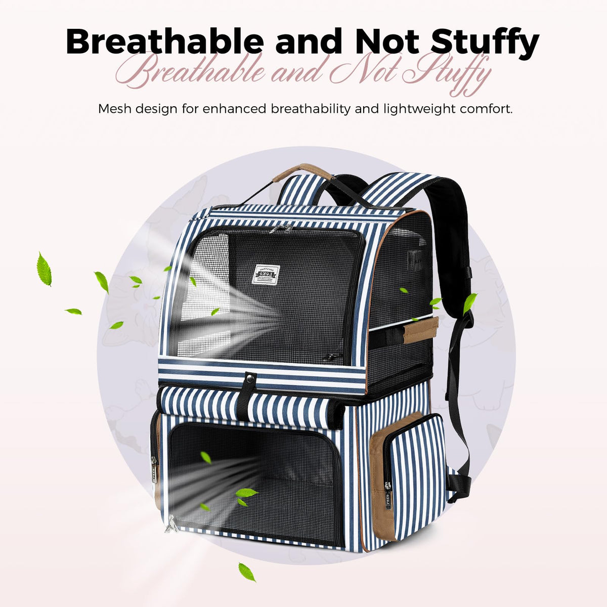 Double Cat Backpack Carrier for 2 Cats Blue Striped E21913