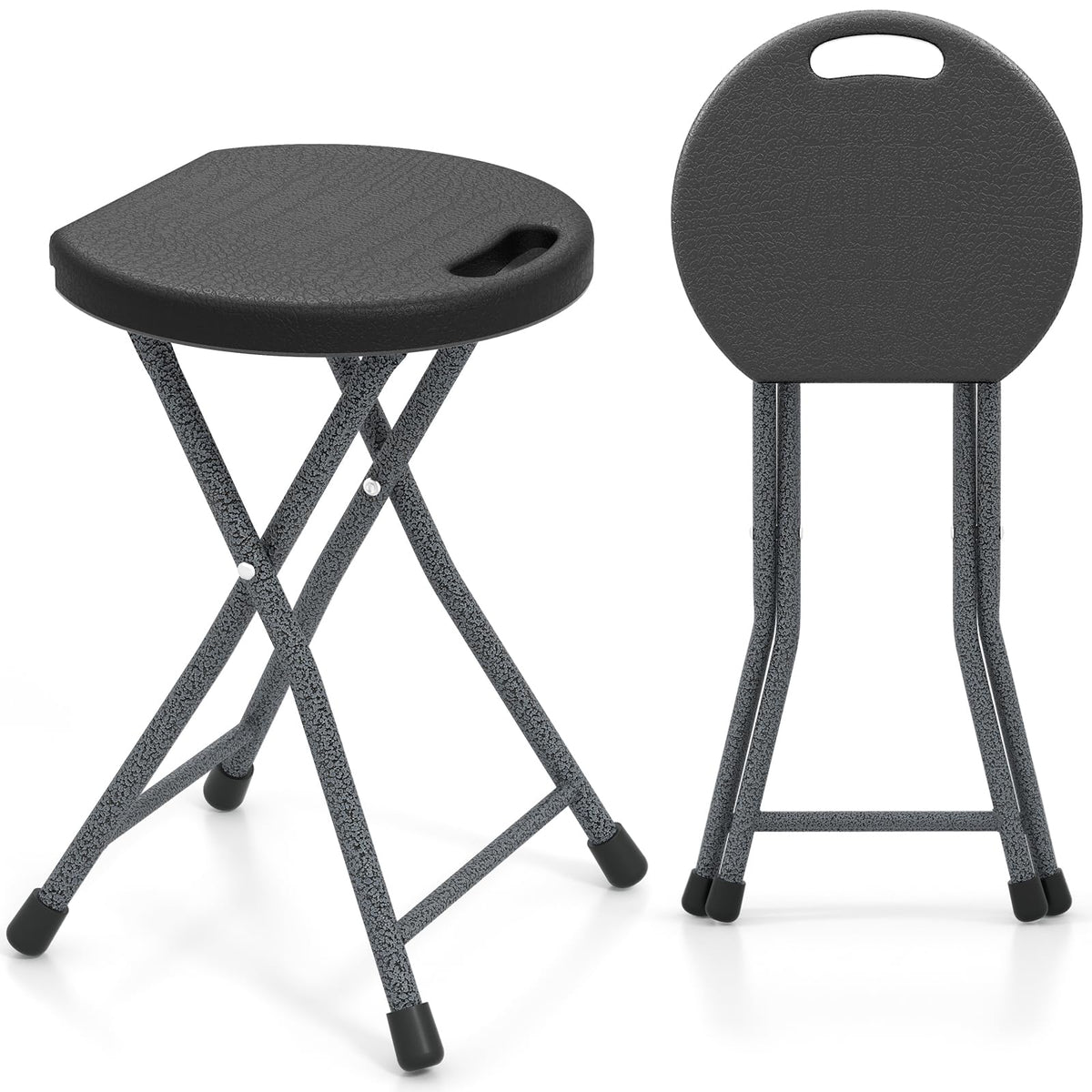 Folding Stool, 18in Portable Collapsible Bar Stool with Handle & Steel Frame A677