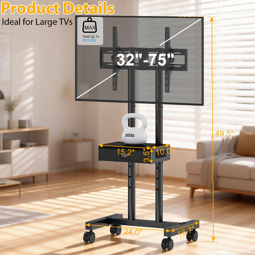 Rolling TV Stand with Drawer for 32-75 Inch TVs U324816