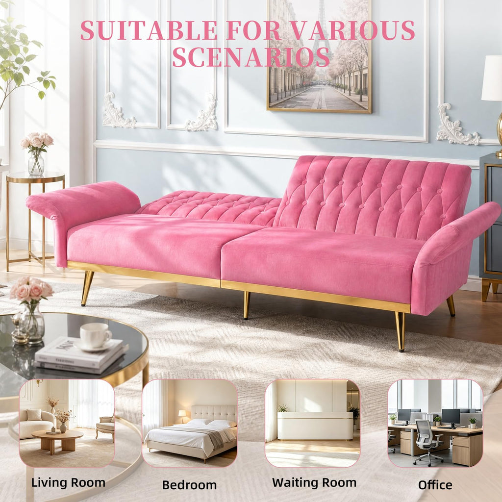 Pink Velvet Futon Sofa Bed H58358