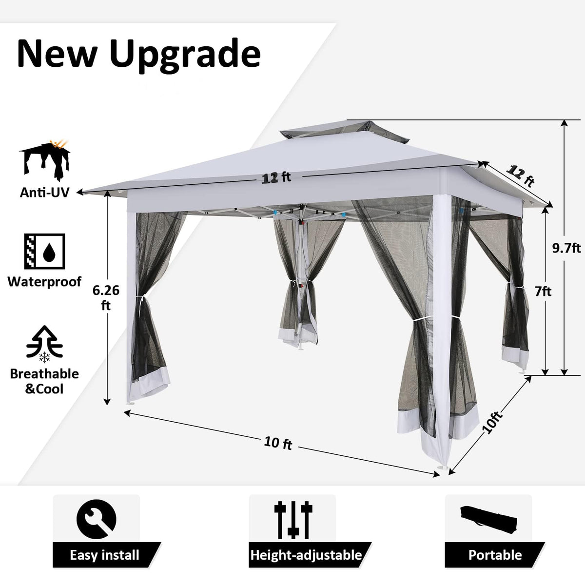 12x12 Pop Up Waterproof Outdoor Canopy with Mosquito Nettings and Carry Bag W91600