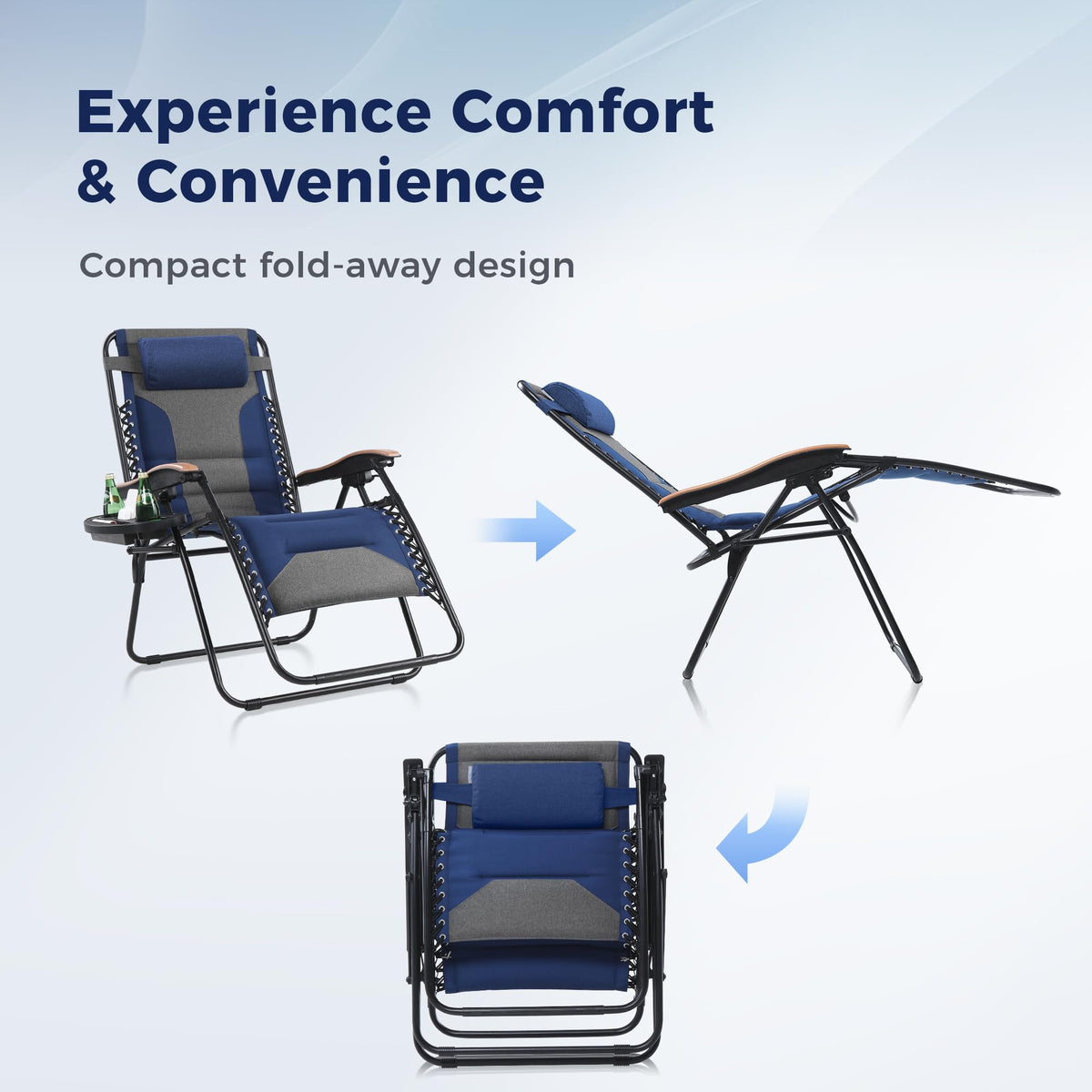 Oversized Padded Zero Gravity Chair Set of 2 Blue S9307