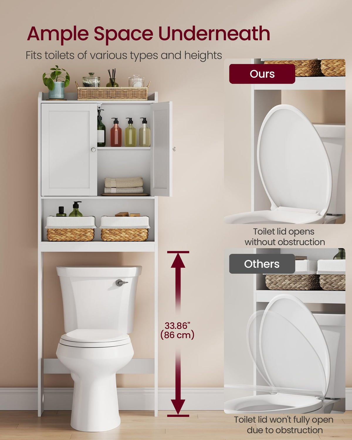 Over the Toilet Storage Cabinet with Doors and Adjustable Shelves K868
