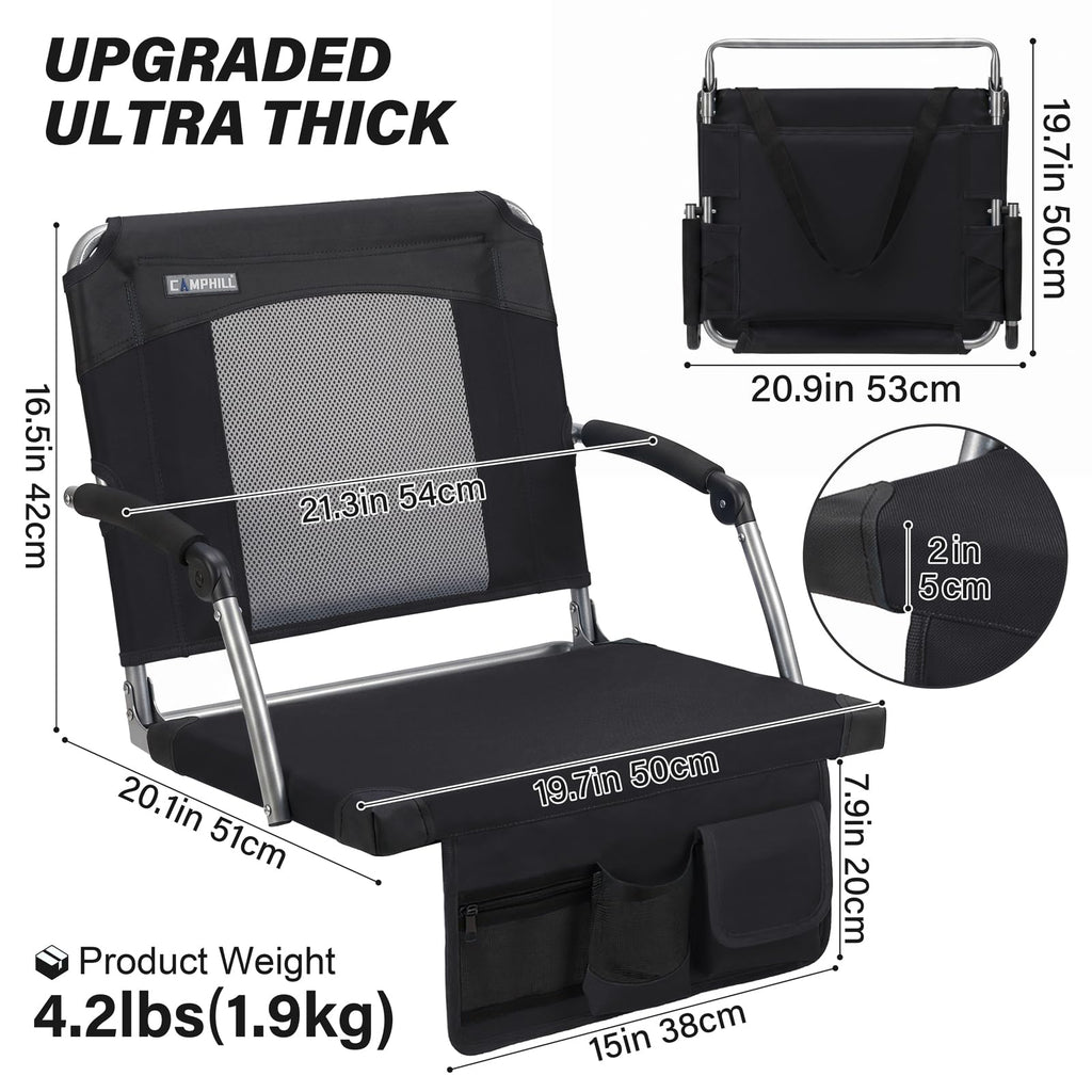 2 Pack Black Stadium Seats with Back Support & Armrests C8041