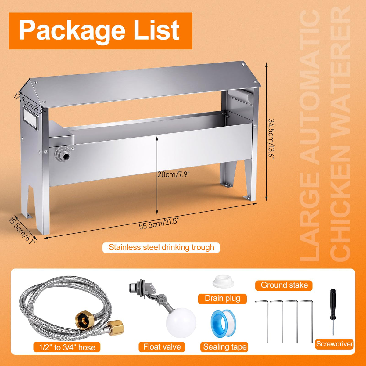 22'' Stainless Steel Automatic Chicken Waterer Q19891