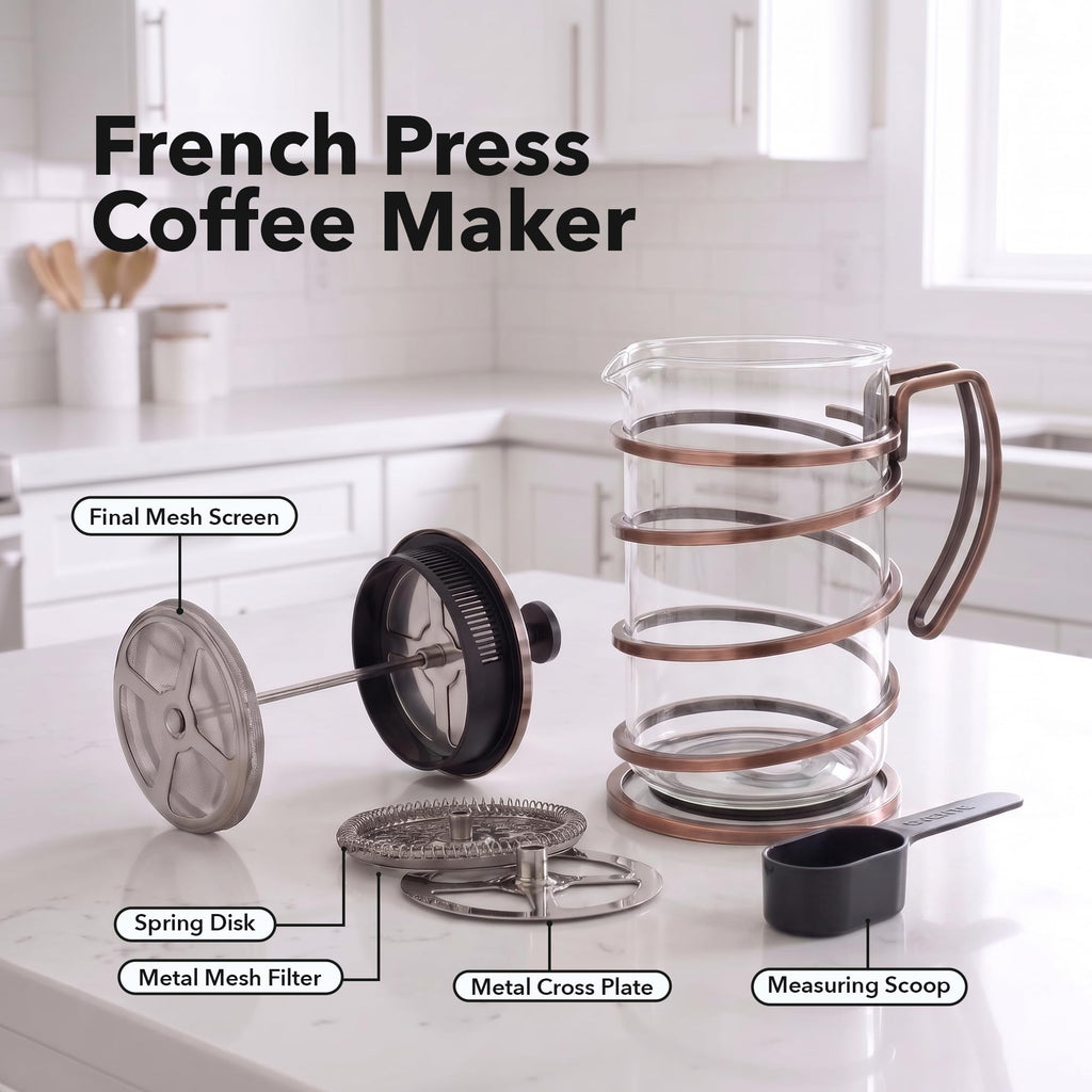 French Press Coffee Maker 27oz with 4 Filters V268001