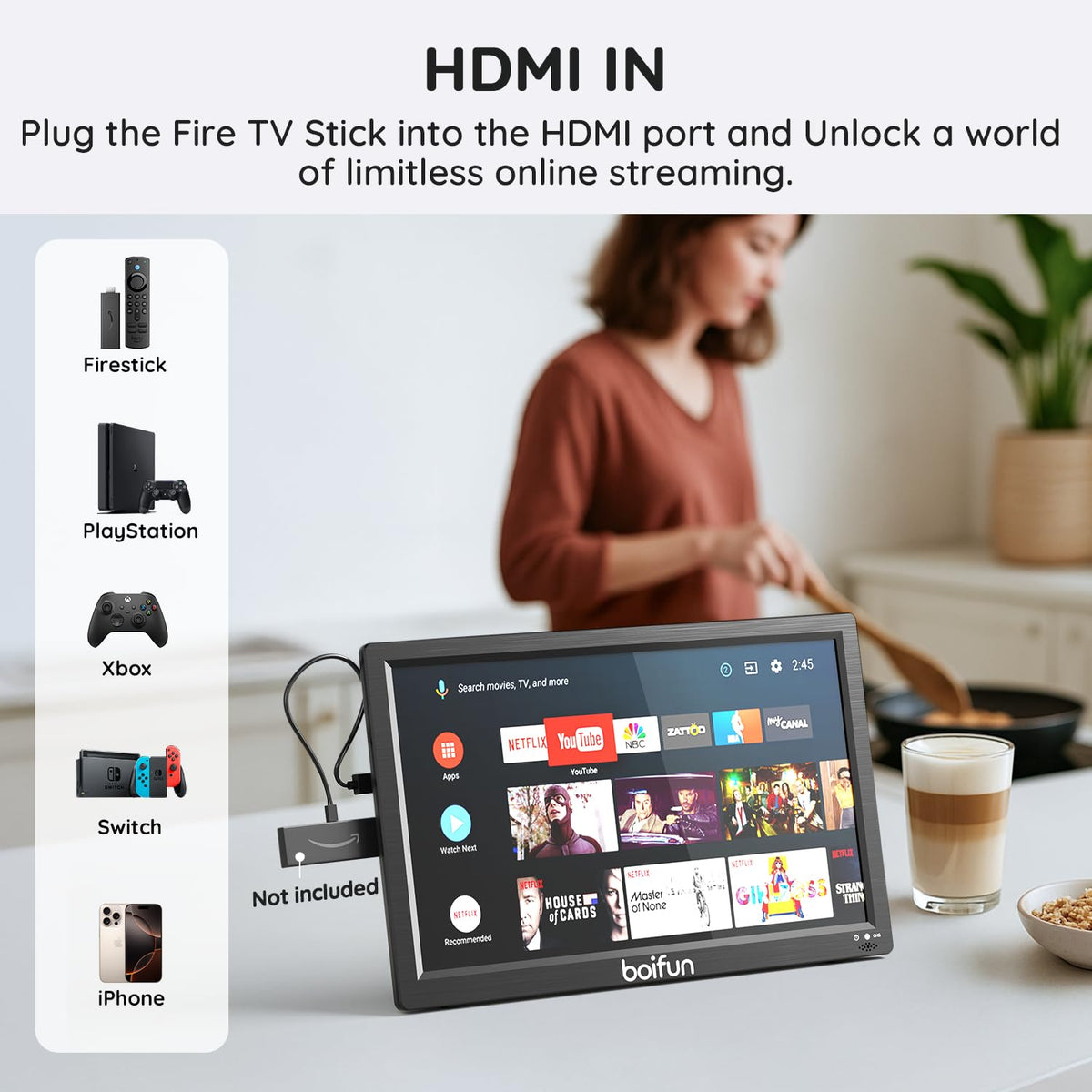 15.6" Portable TV DVD Combo with Antenna, FM Radio, 5000mAh Battery, Black N584792