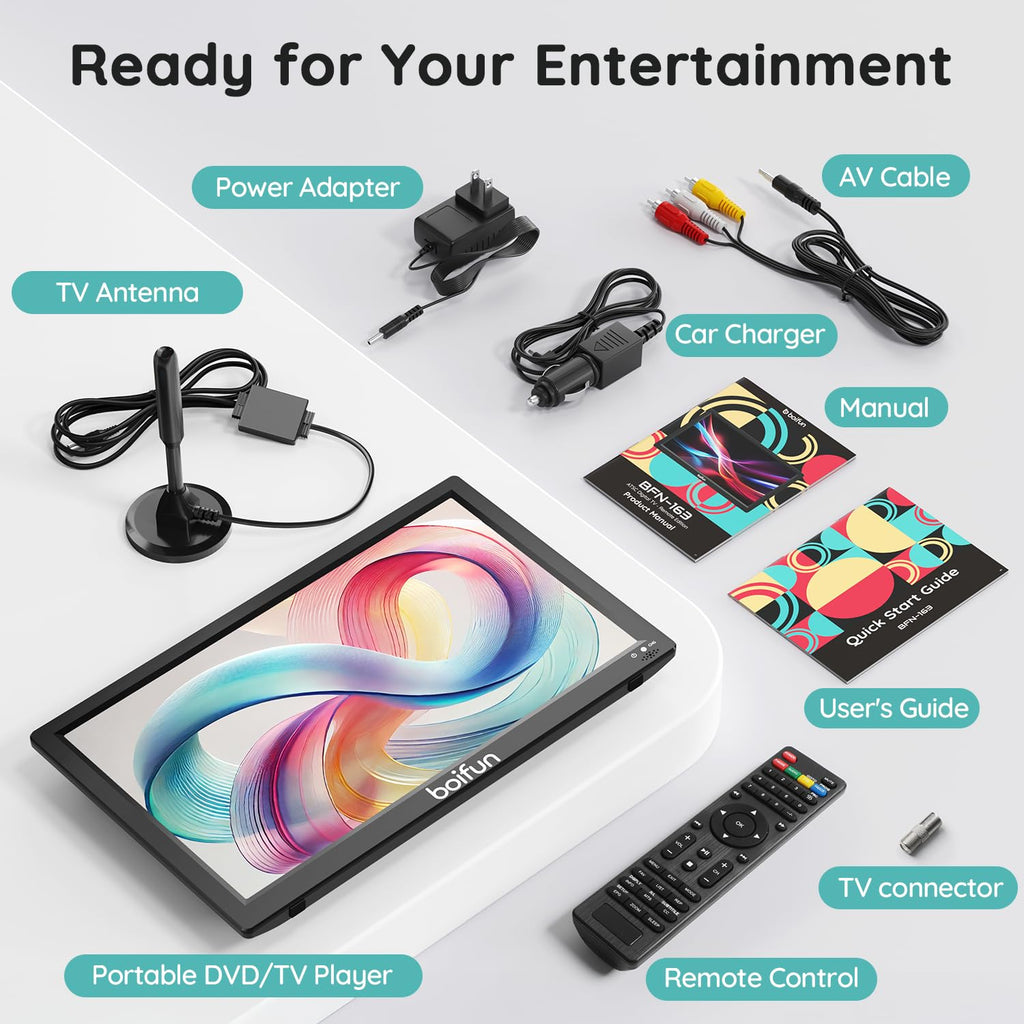 15.6" Portable TV DVD Combo with Antenna, FM Radio, 5000mAh Battery, Black N584792