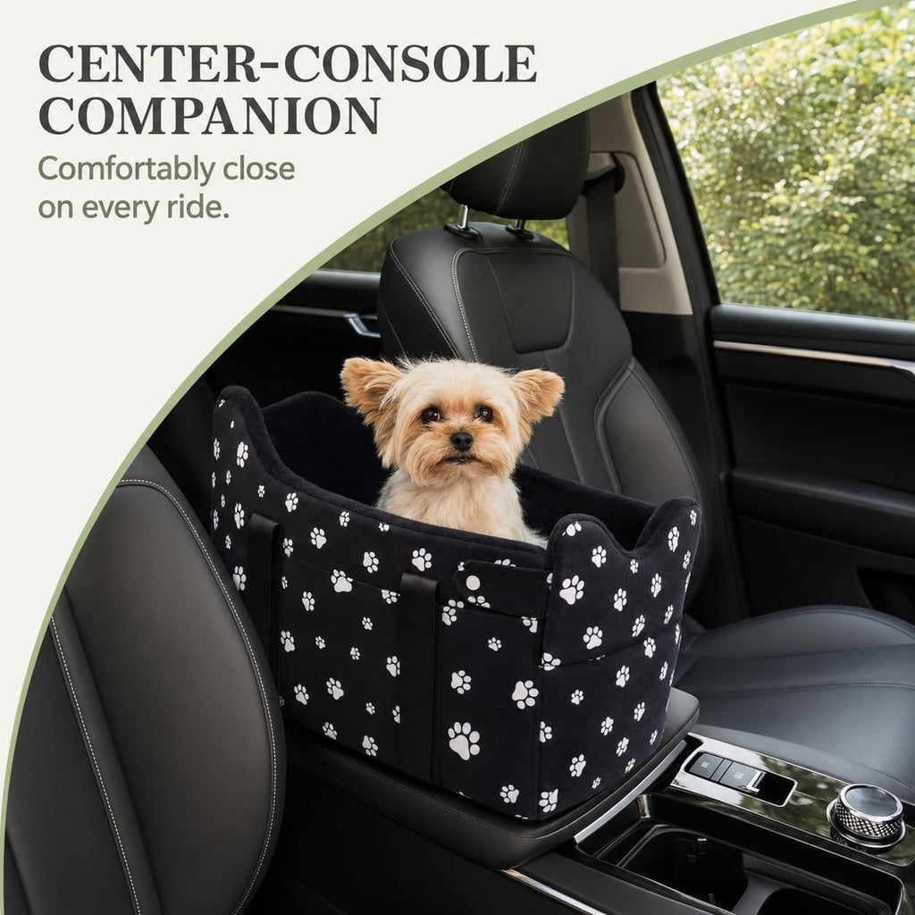 Center Console Dog Car Seat for Small Dogs Under 15 lbs Black F413