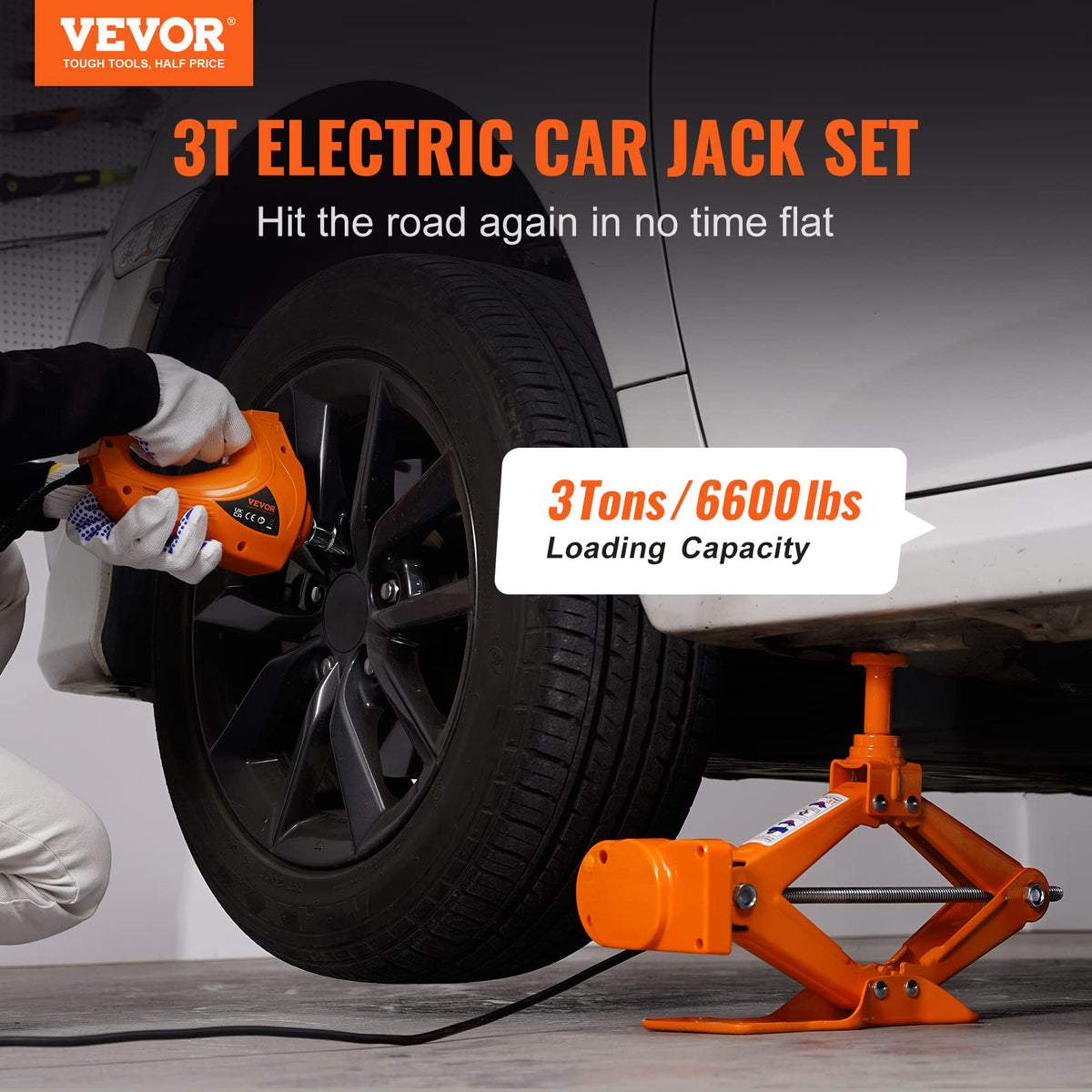 12V Electric Scissor Car Jack 3 Tons with Impact Wrench P73287