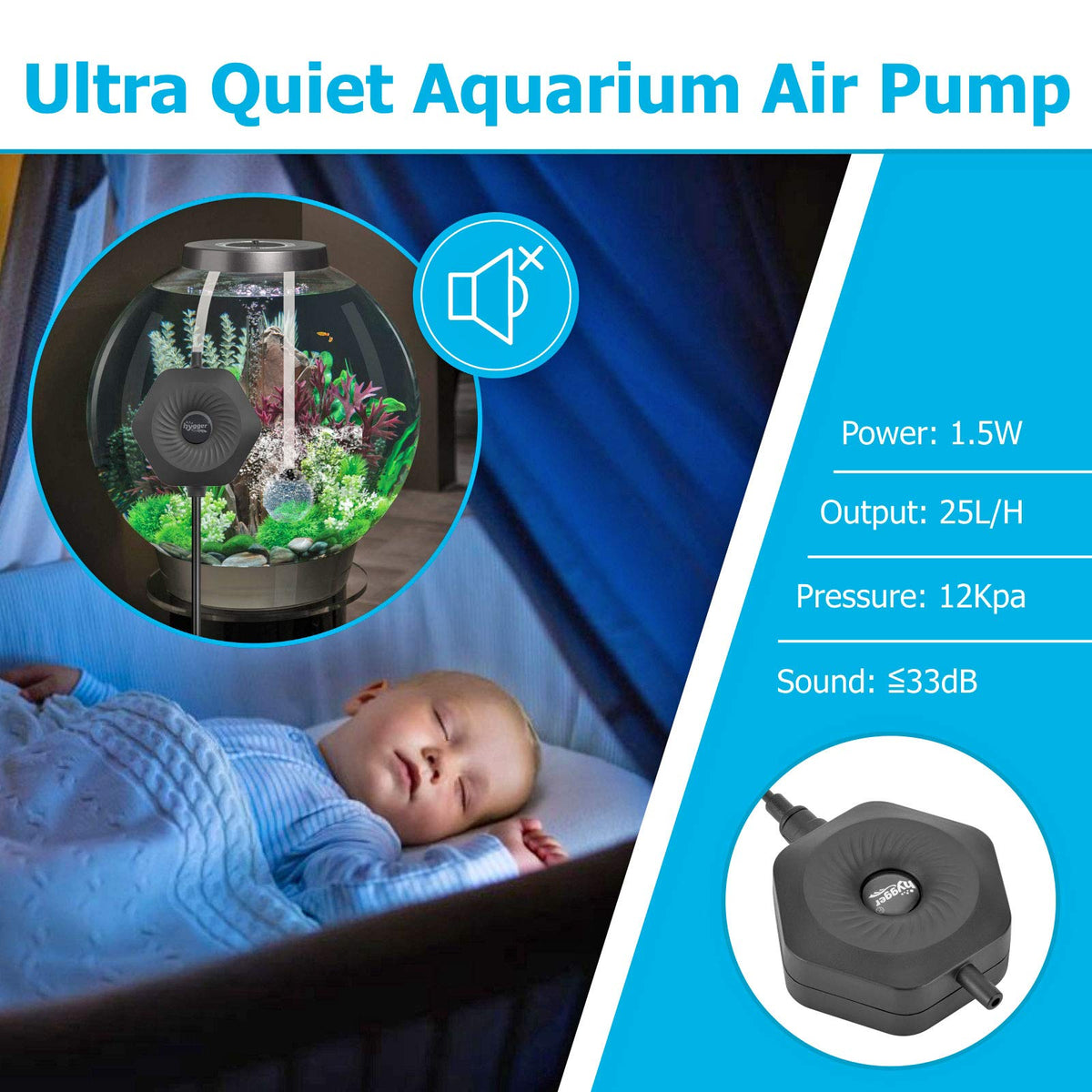 1.5W Mini Aquarium Air Pump with Air Tubing and Air Stone F706