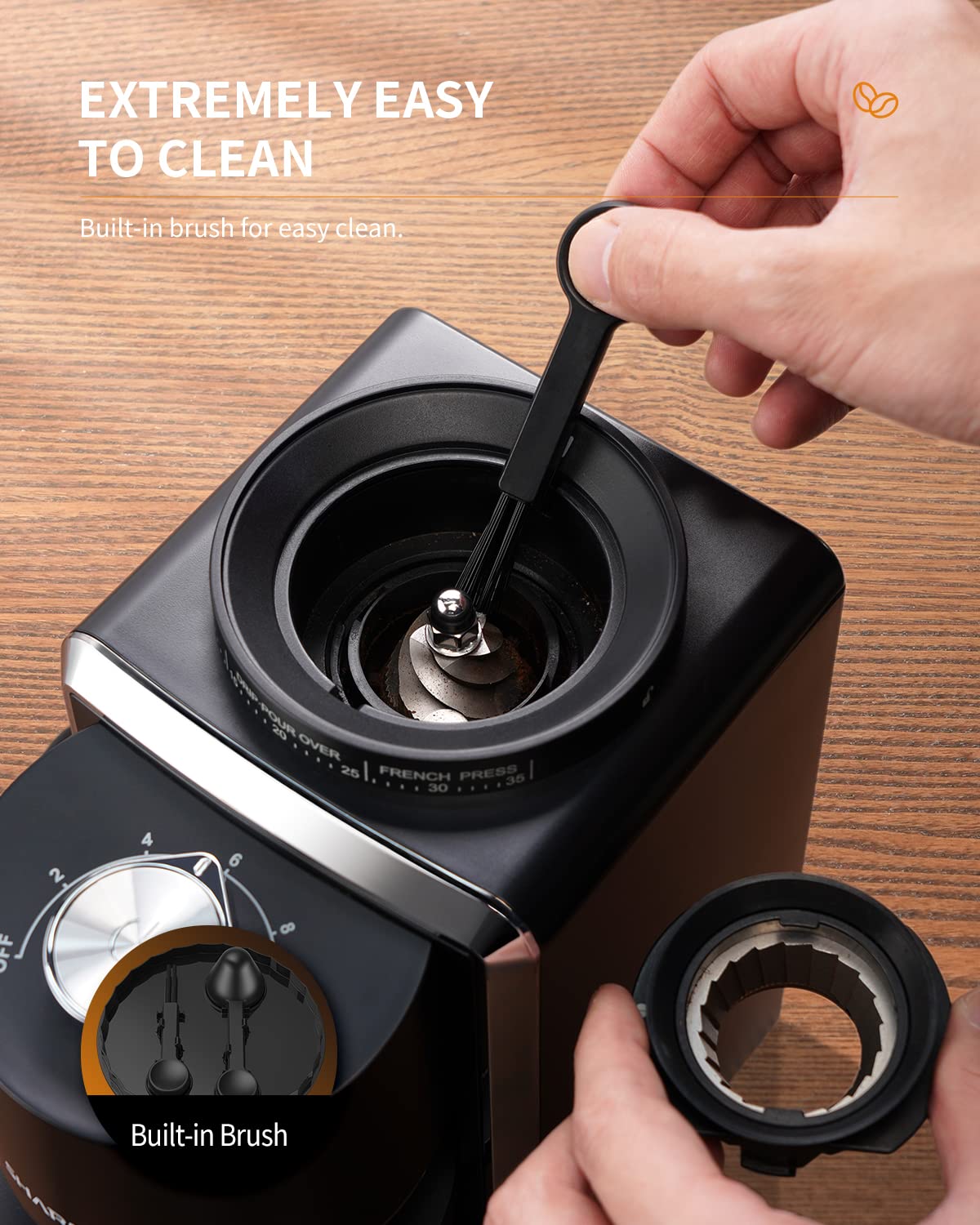 Conical Burr Coffee Bean Grinder, 35 Settings, Anti-Static, Black R68082