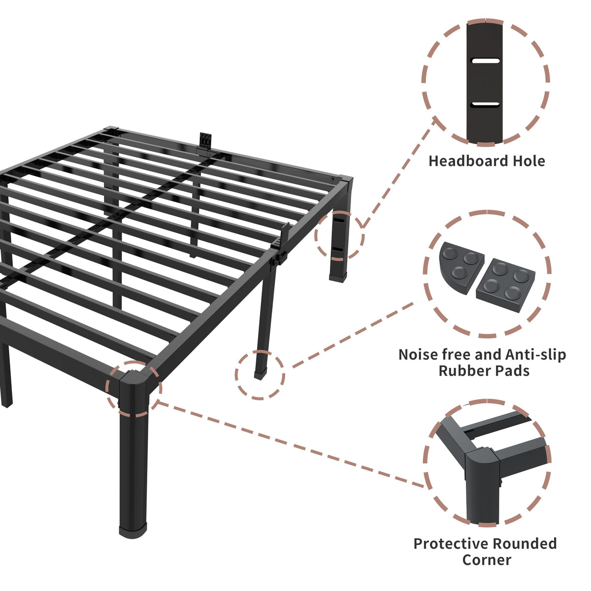 18 Inch Queen Bed Frame with Rounded Corner V157