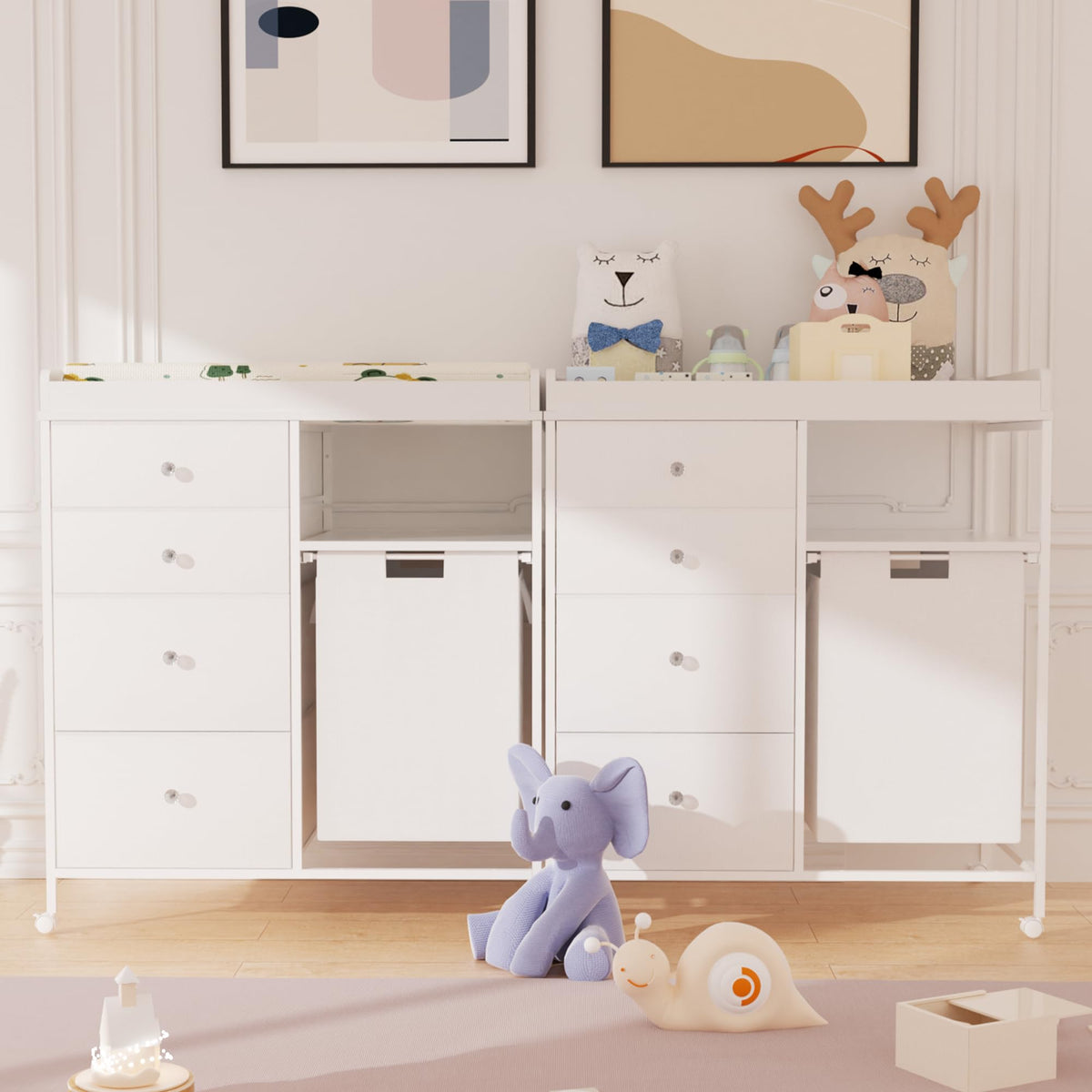Diaper Changing Station with Wheels and Laundry Hamper F385897