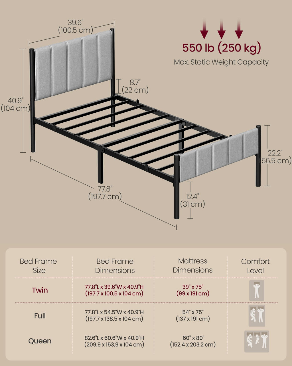 Twin Bed Frame with Upholstered Headboard M40166