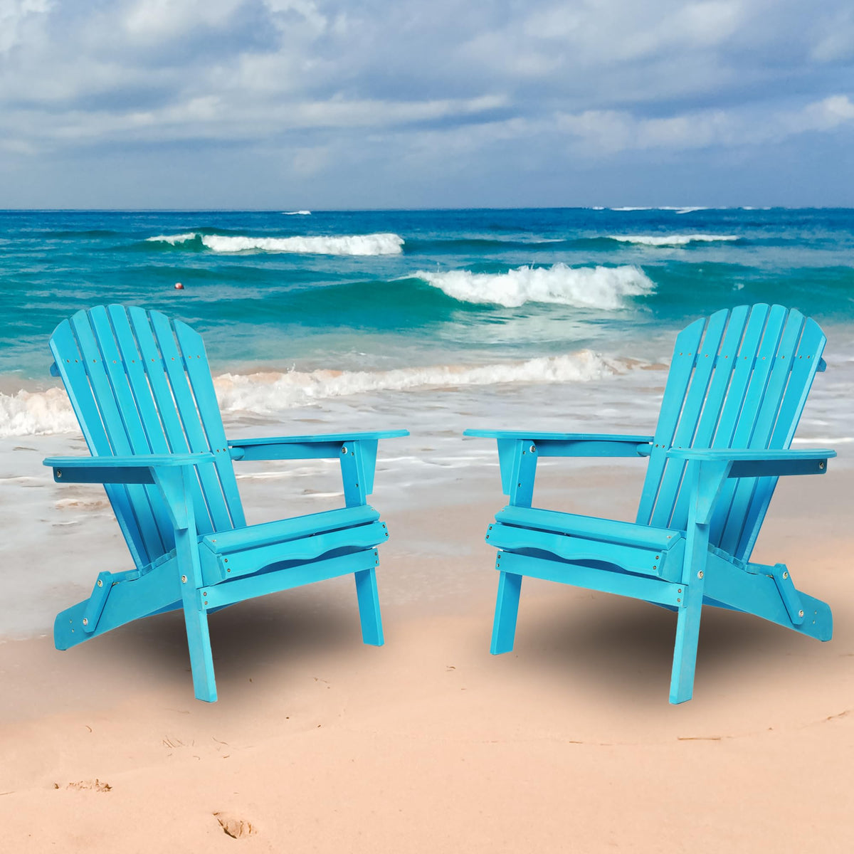 Light Blue Solid Cedar Wood Folding Adirondack Chair Set of 2 S607935