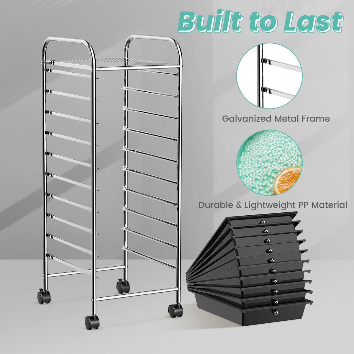 10 Drawer Multicolor Rolling Storage Cart G2585