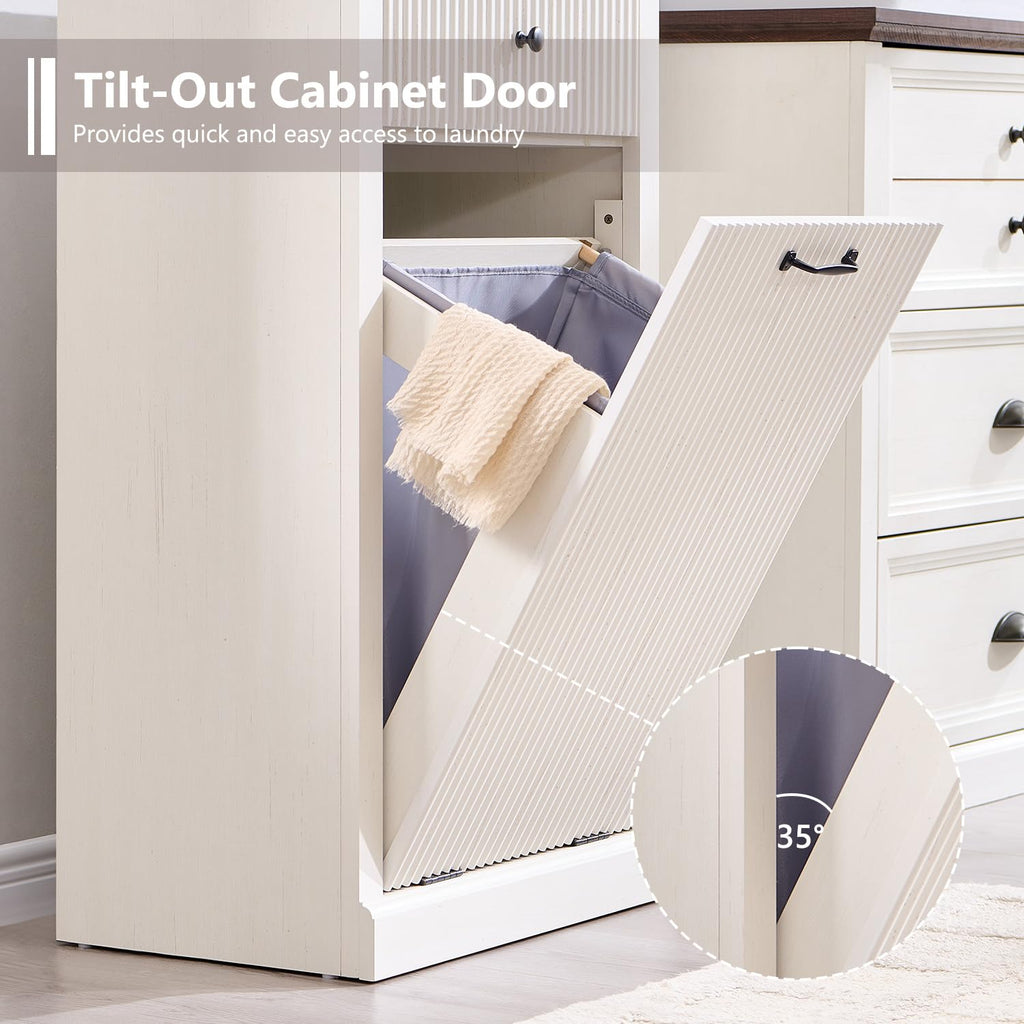 Antique White Tilt-Out Trash Can Cabinet E86698