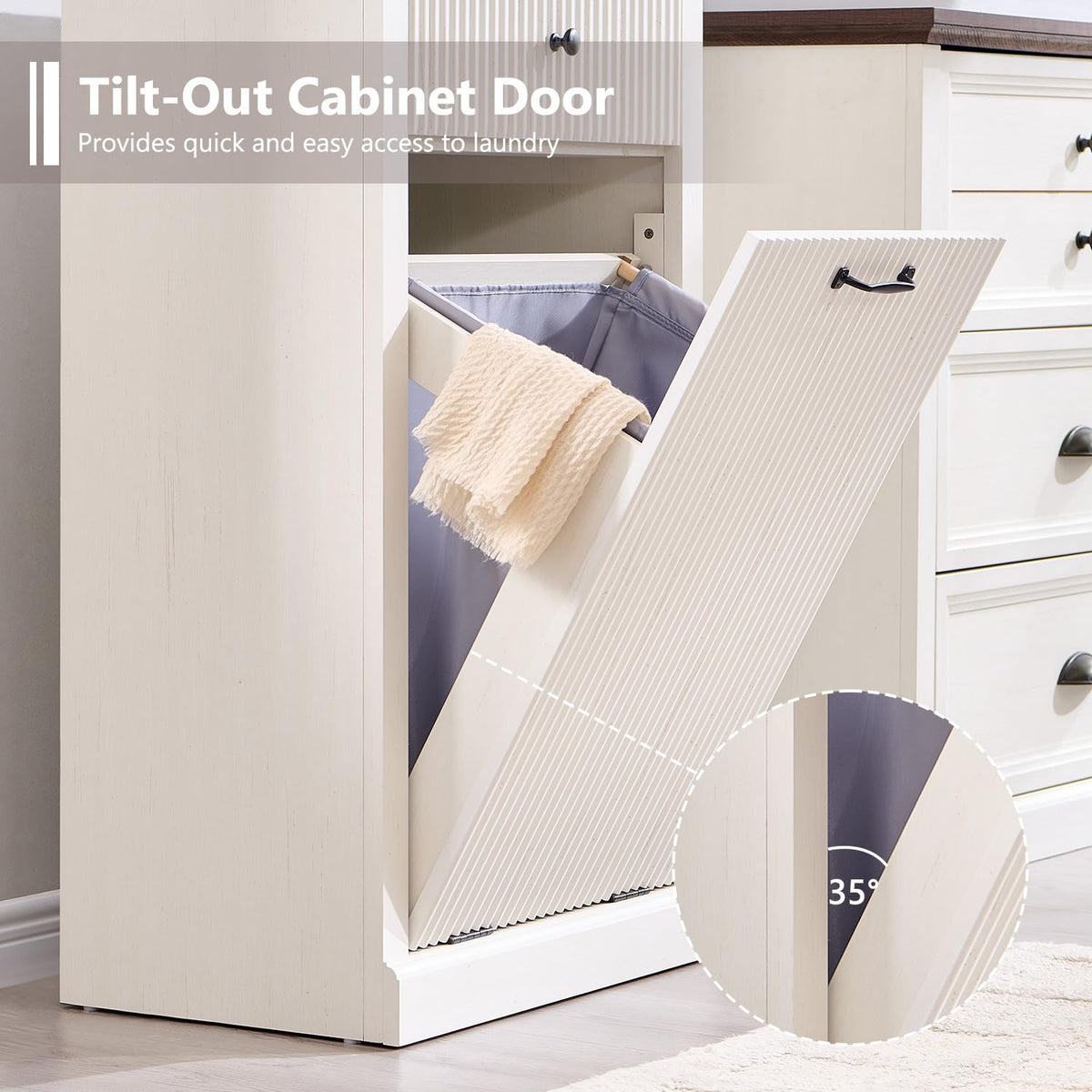 Antique White Tilt-Out Trash Can Cabinet E86698