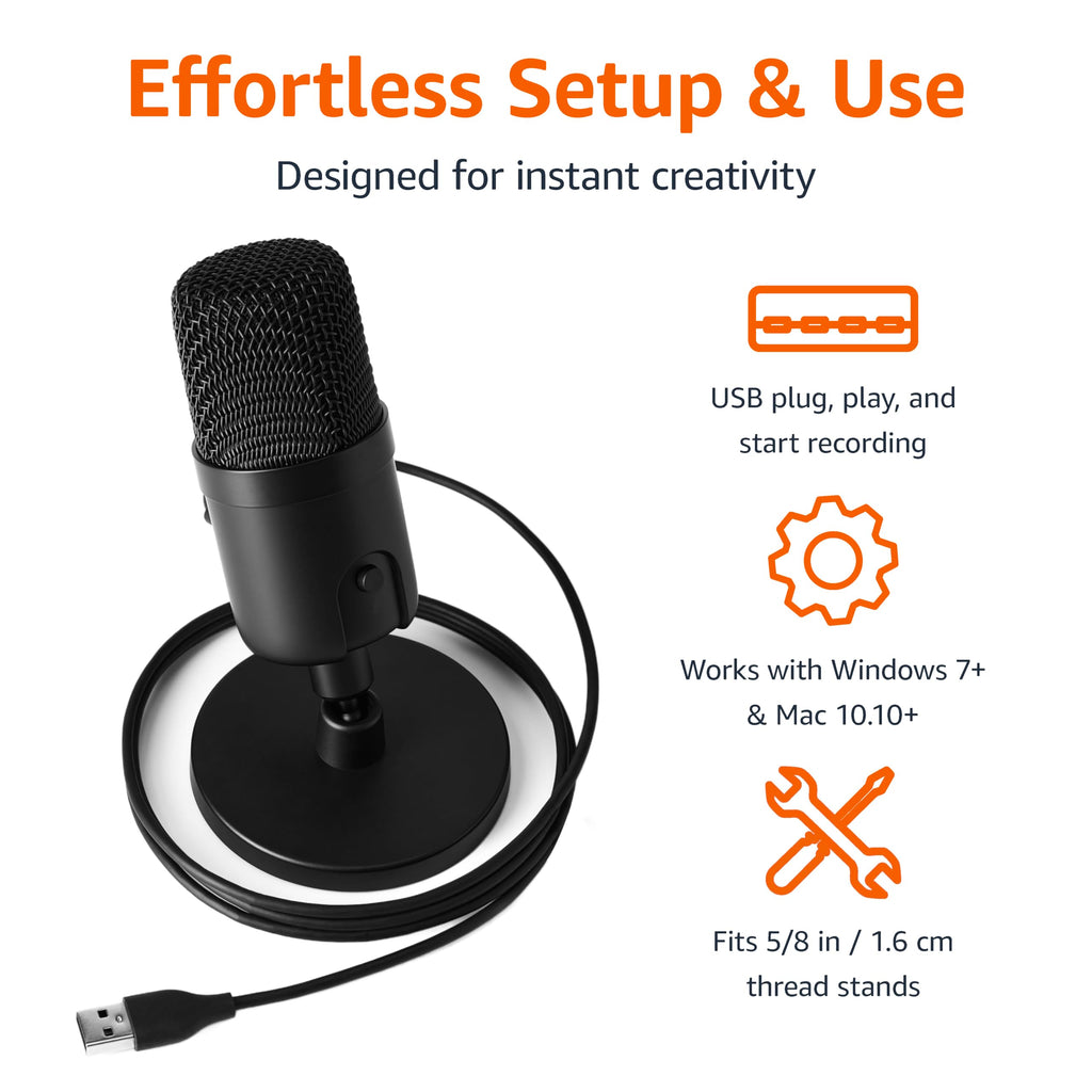 USB Condenser Microphone with Adjustable Stand, Black P9726