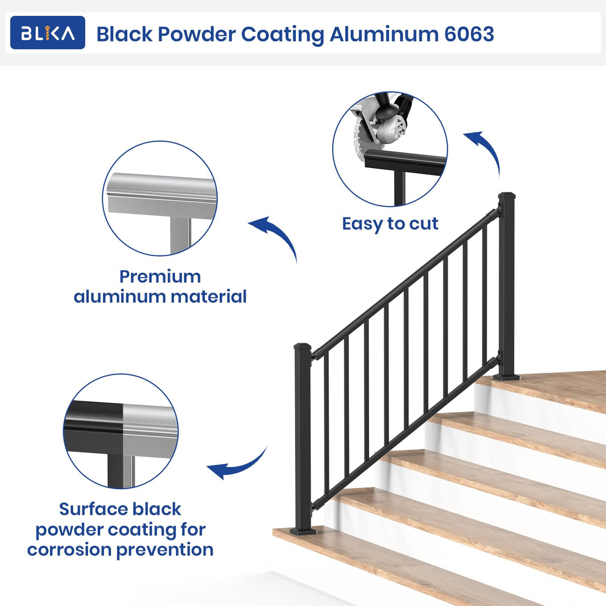 Aluminum Stair Railing Kit with Post, Matte Black W998