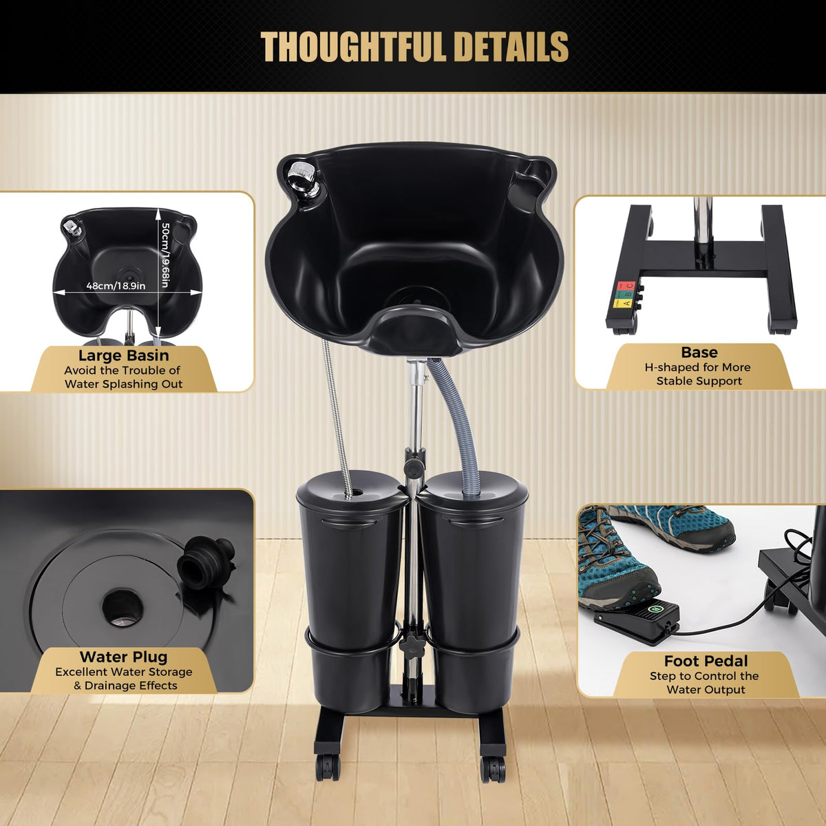 Portable Height Adjustable Shampoo Bowl with Drain Hoses J8536