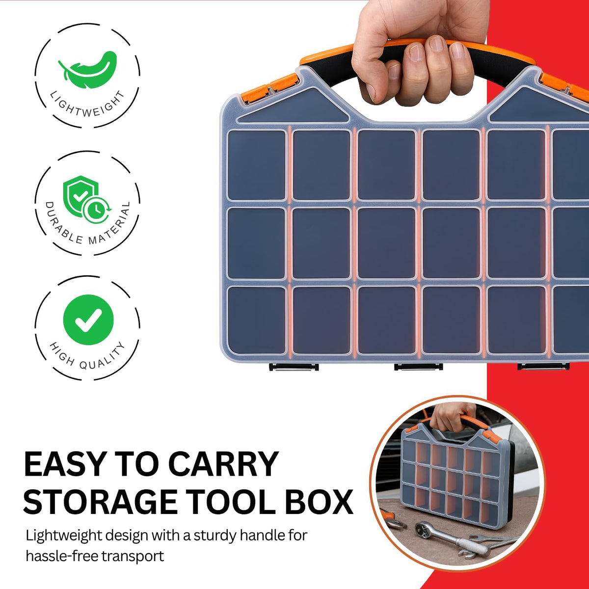 18-Compartment Portable Plastic Hardware Organizer Box J8723