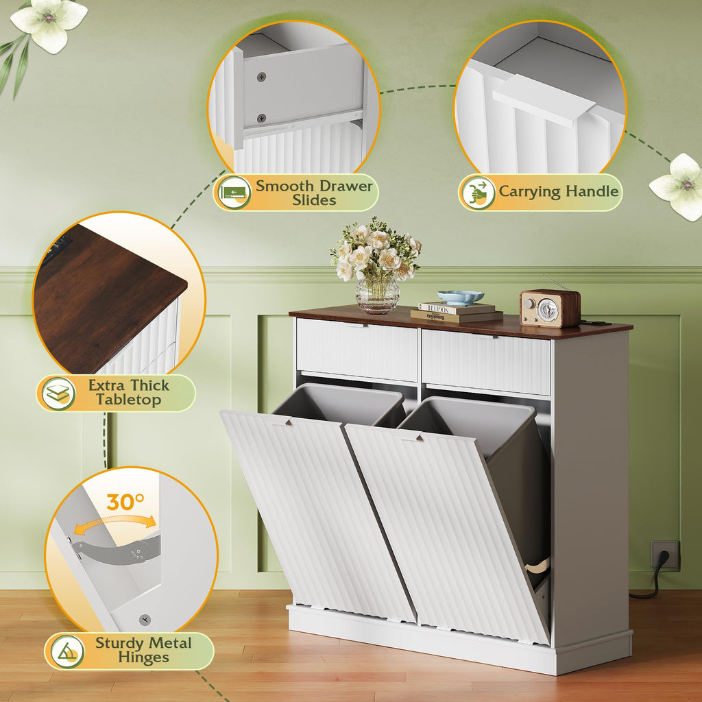 2*10 Gallon Double Tilt Out Trash Can Cabinet White L36147