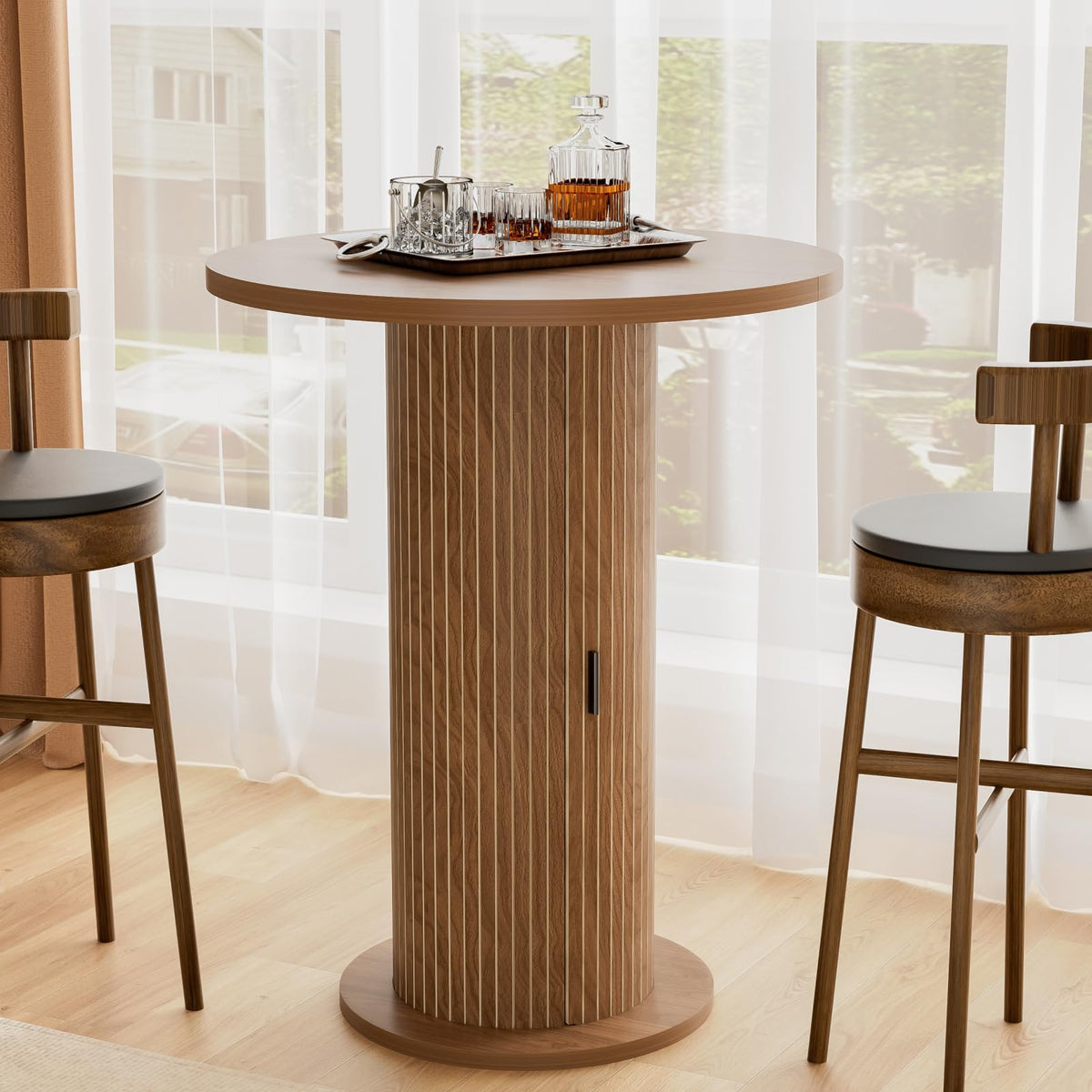 Round Bar Table with Storage and Sliding Door L59682