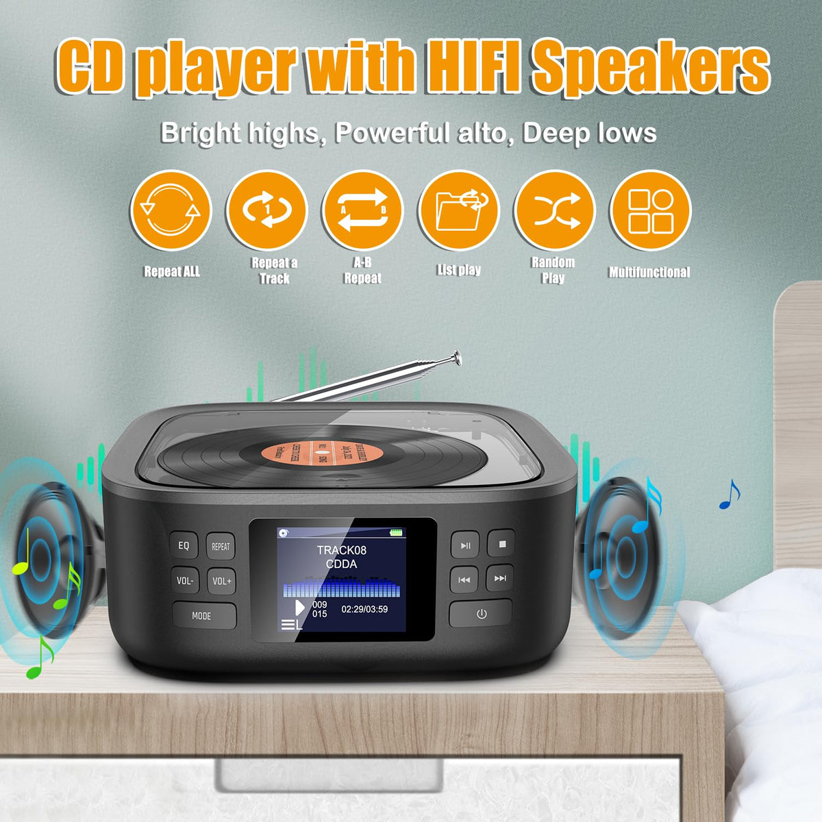 Portable CD Player with Bluetooth and Speakers E46593