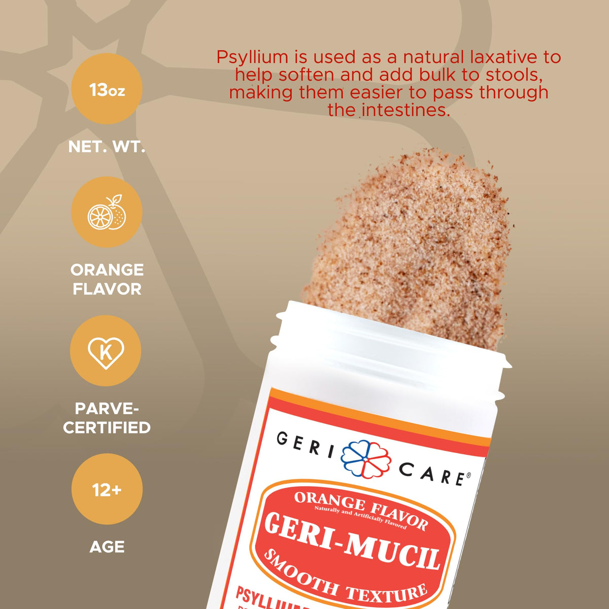 Orange-Flavor Psyllium Husk Fiber Powder 13oz U654