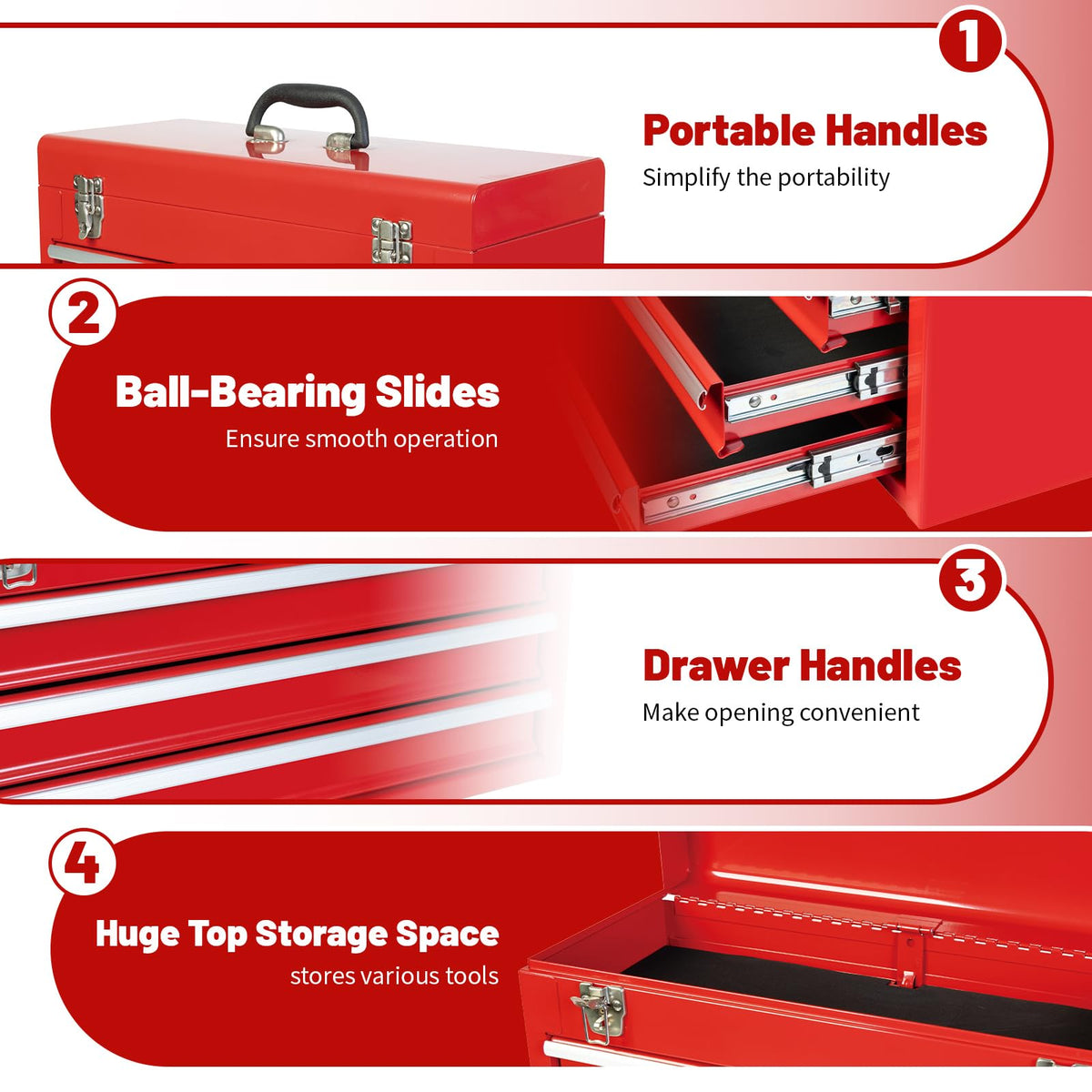20.5-Inch Metal Tool Box with 3 Drawers H1822