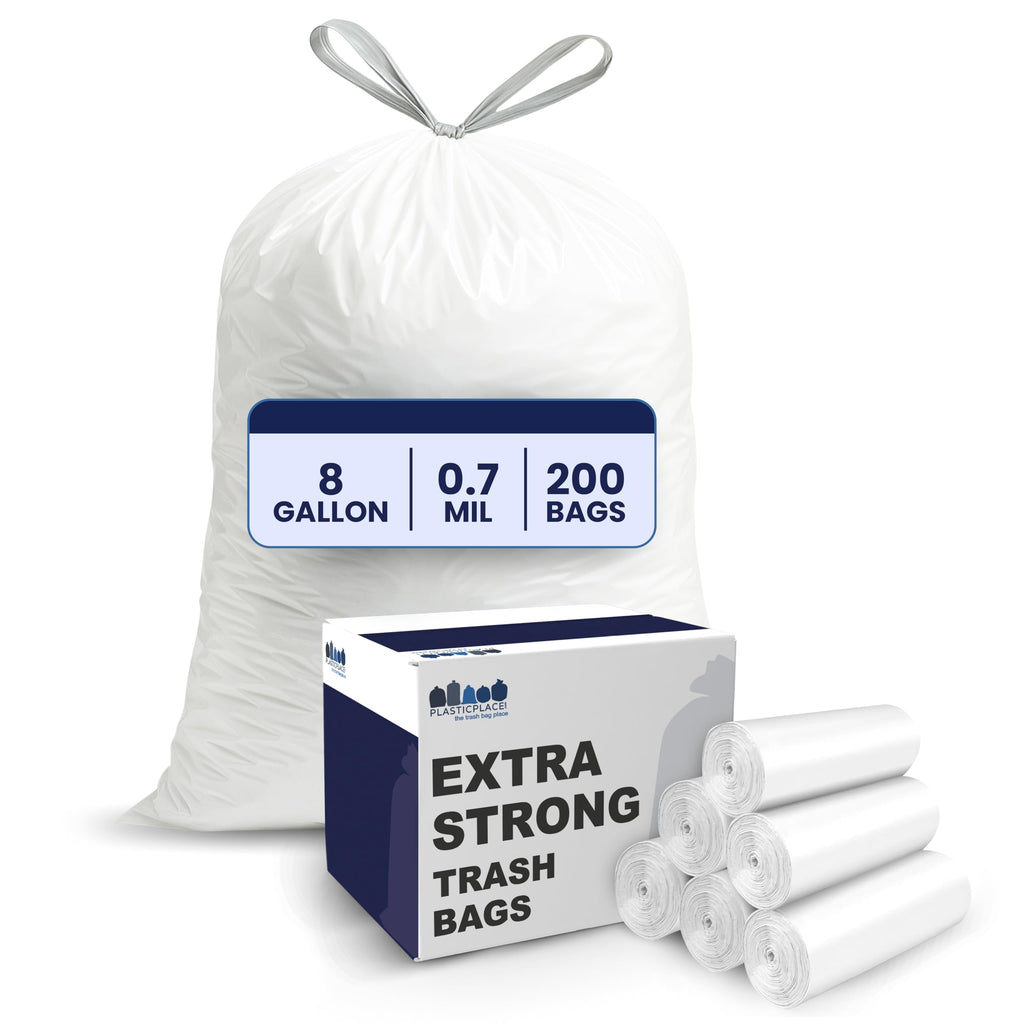 8 Gallon White Drawstring Trash Bags 200 Count V191109