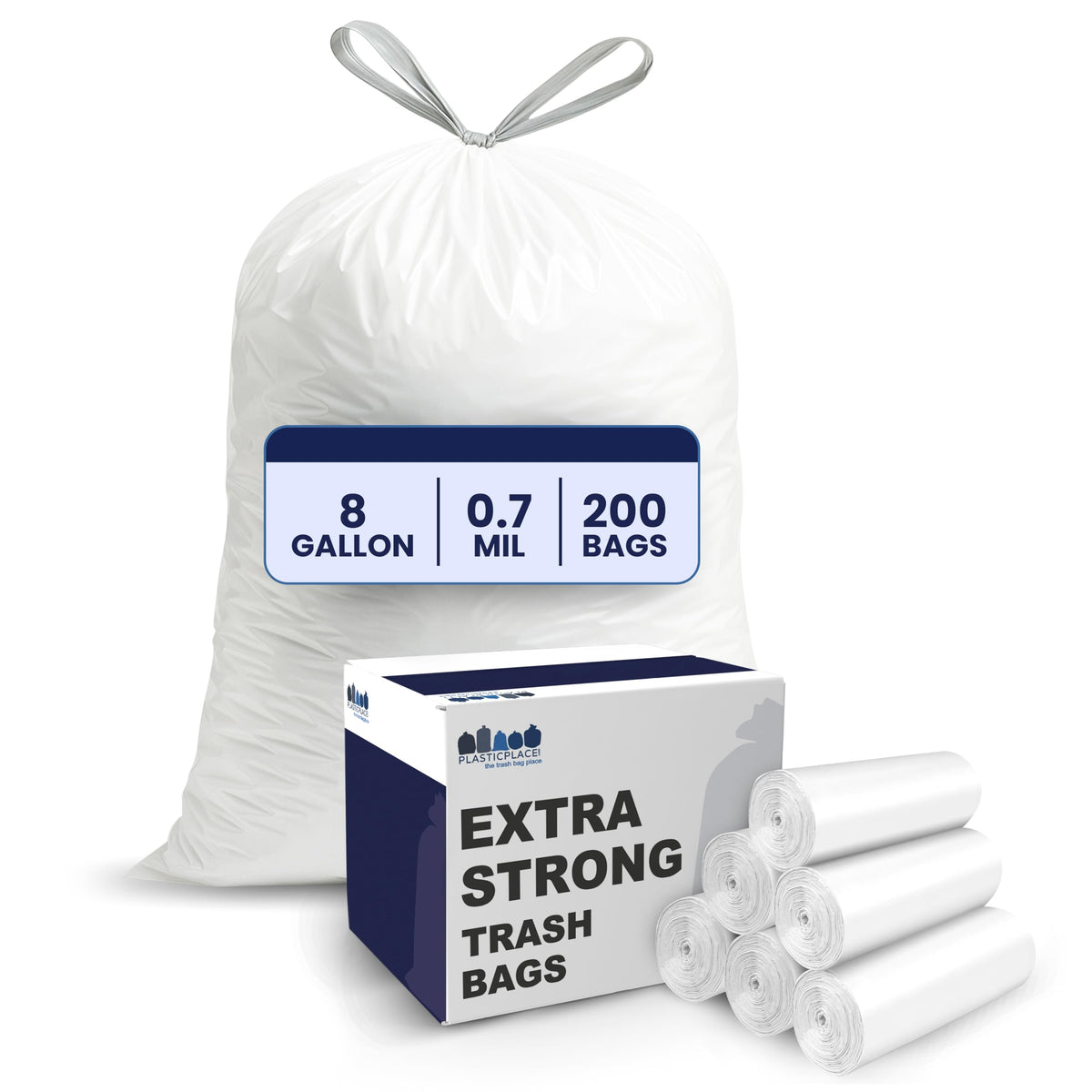8 Gallon White Drawstring Trash Bags 200 Count V191109