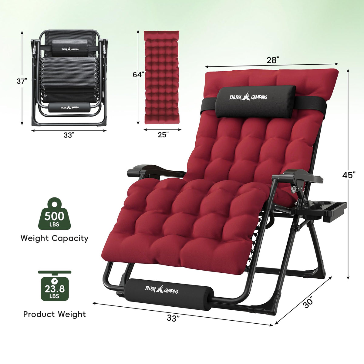 Oversized Folding Reclining Patio Lounge Chair V32342