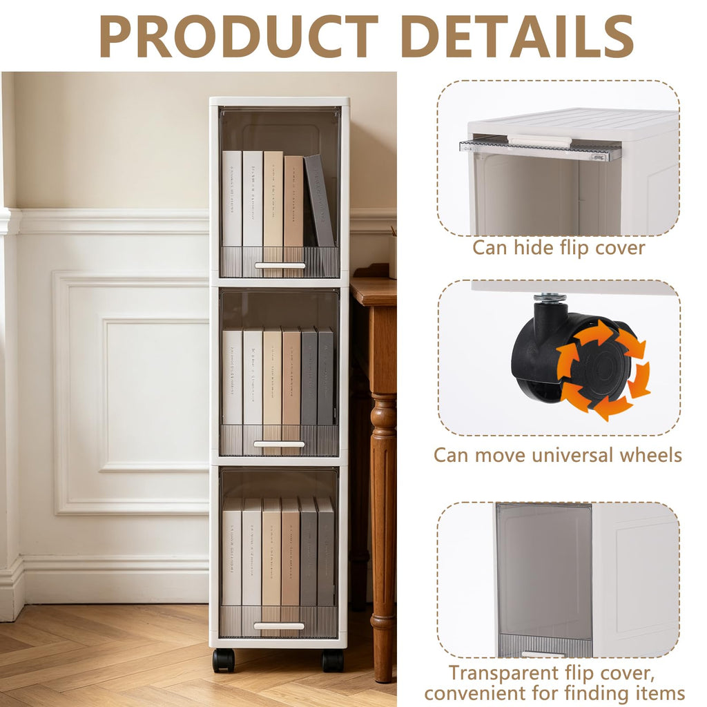 Narrow 3 Tier Bathroom Storage Cabinet with Wheels W8264