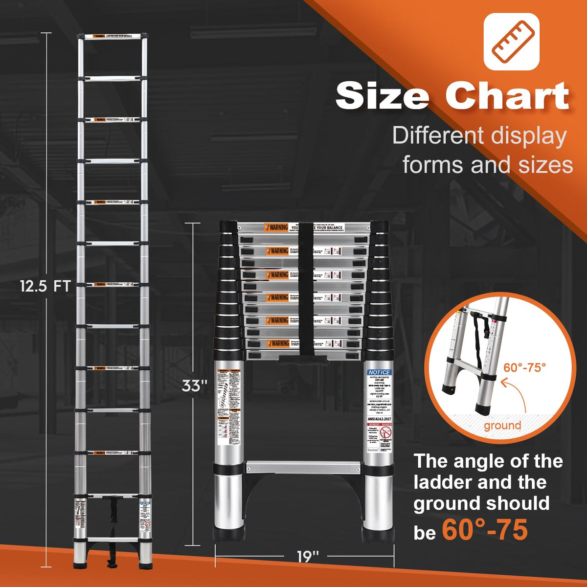 12.5 FT Aluminum Telescoping Ladder 330lbs L9683
