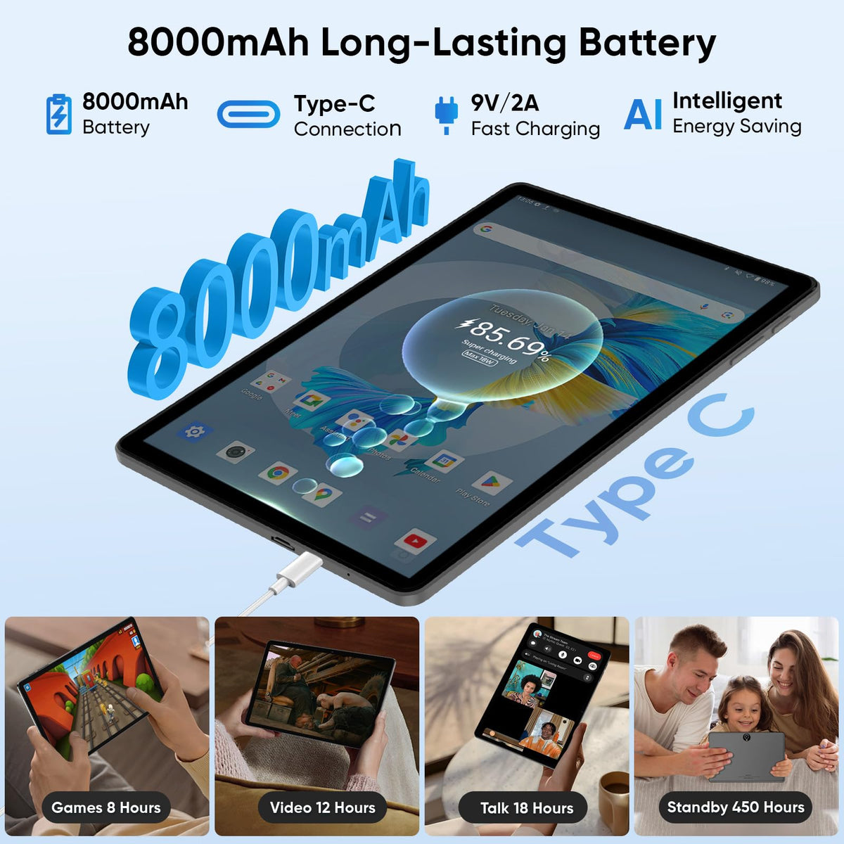 10.1" Android Tablet Octa-core 10GB RAM 64GB ROM Gray T7014
