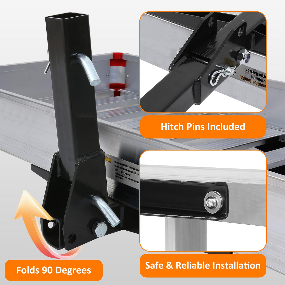 500-lb Capacity 50 inch x 22 inch Folding Aluminum Hitch Mount Cargo Carrier Basket Q44423